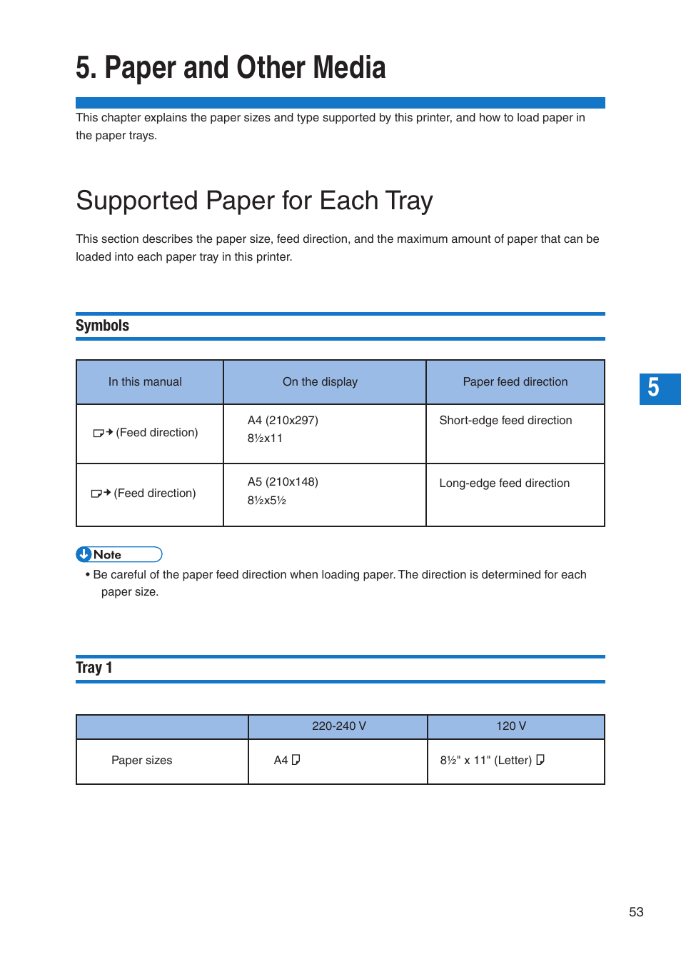 Paper and other media, Supported paper for each tray | Pitney Bowes DP50S Color Printer User Manual | Page 55 / 192
