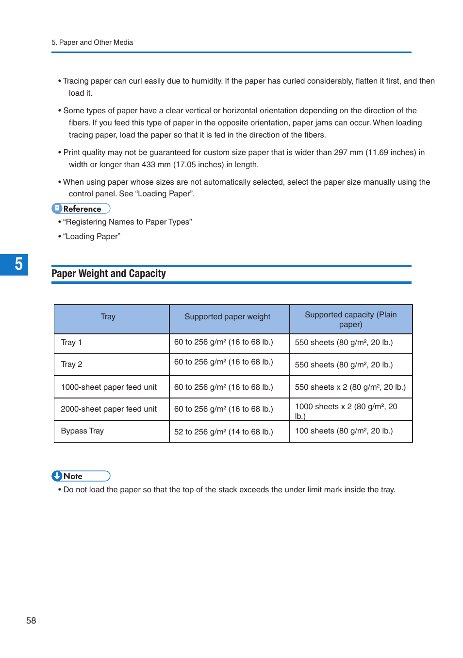 Paper weight and capacity | Pitney Bowes DP50S Color Printer User Manual | Page 60 / 192