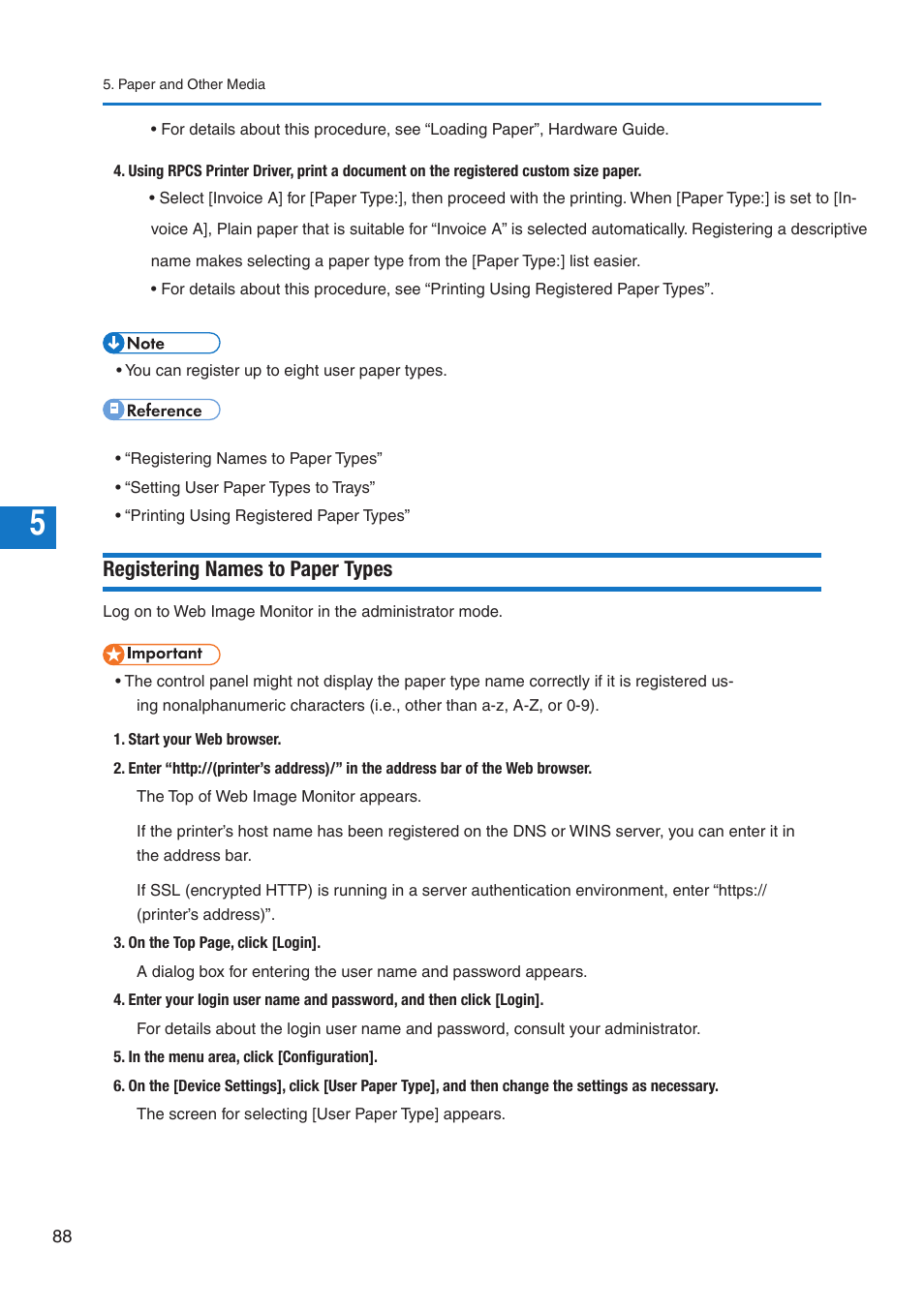 Registering names to paper types | Pitney Bowes DP50S Color Printer User Manual | Page 90 / 192