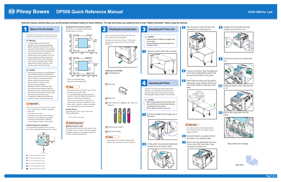 Pitney Bowes DP50S Color Printer User Manual | 4 pages