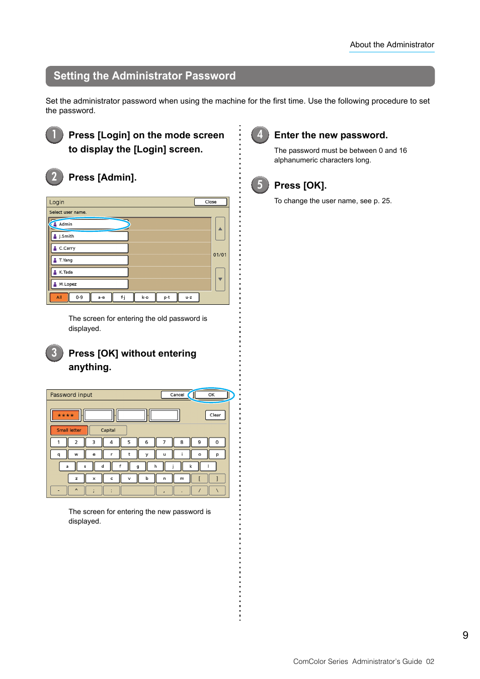 Setting the administrator password | Pitney Bowes RISO ComColor Printer User Manual | Page 11 / 48