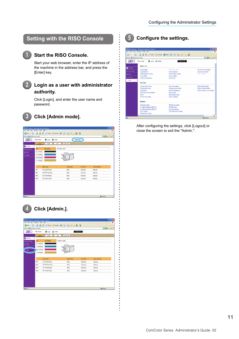 Setting with the riso console | Pitney Bowes RISO ComColor Printer User Manual | Page 13 / 48