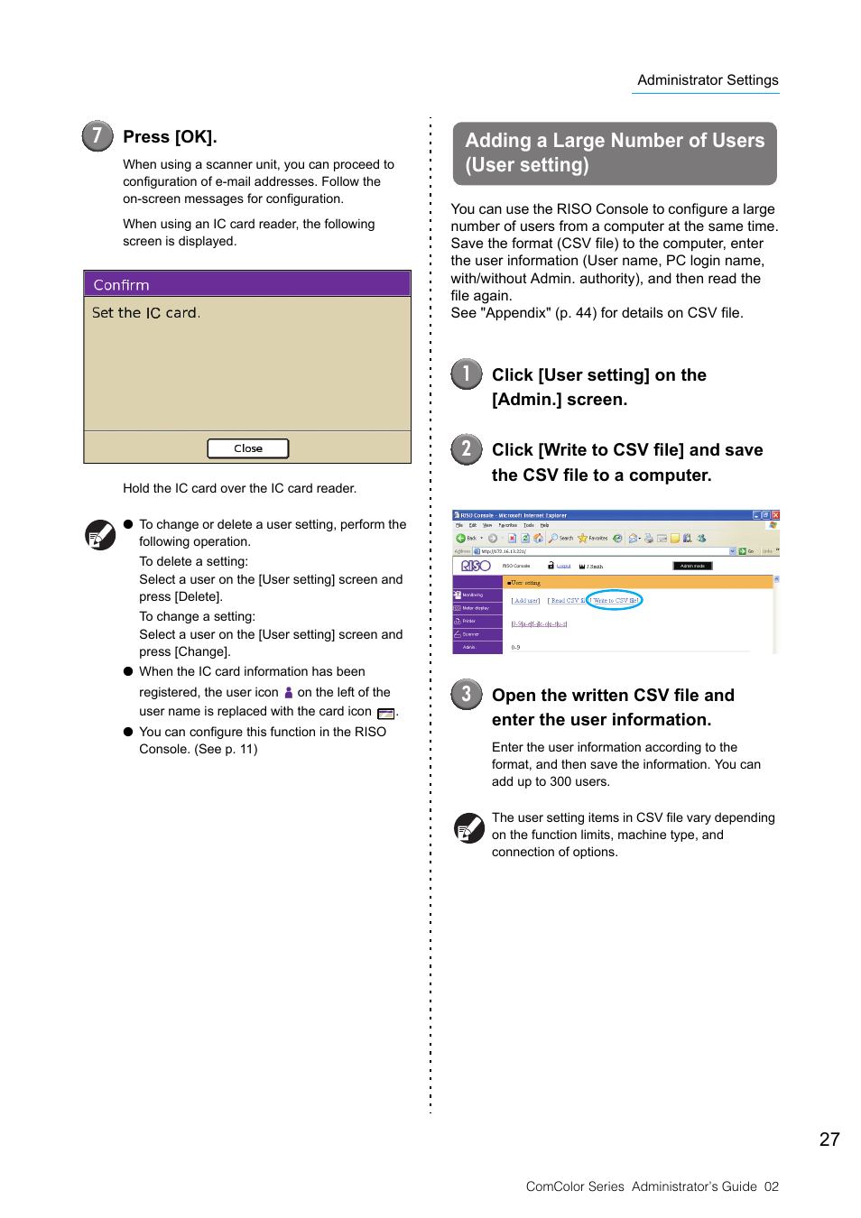 Adding a large number of users (user setting) | Pitney Bowes RISO ComColor Printer User Manual | Page 29 / 48