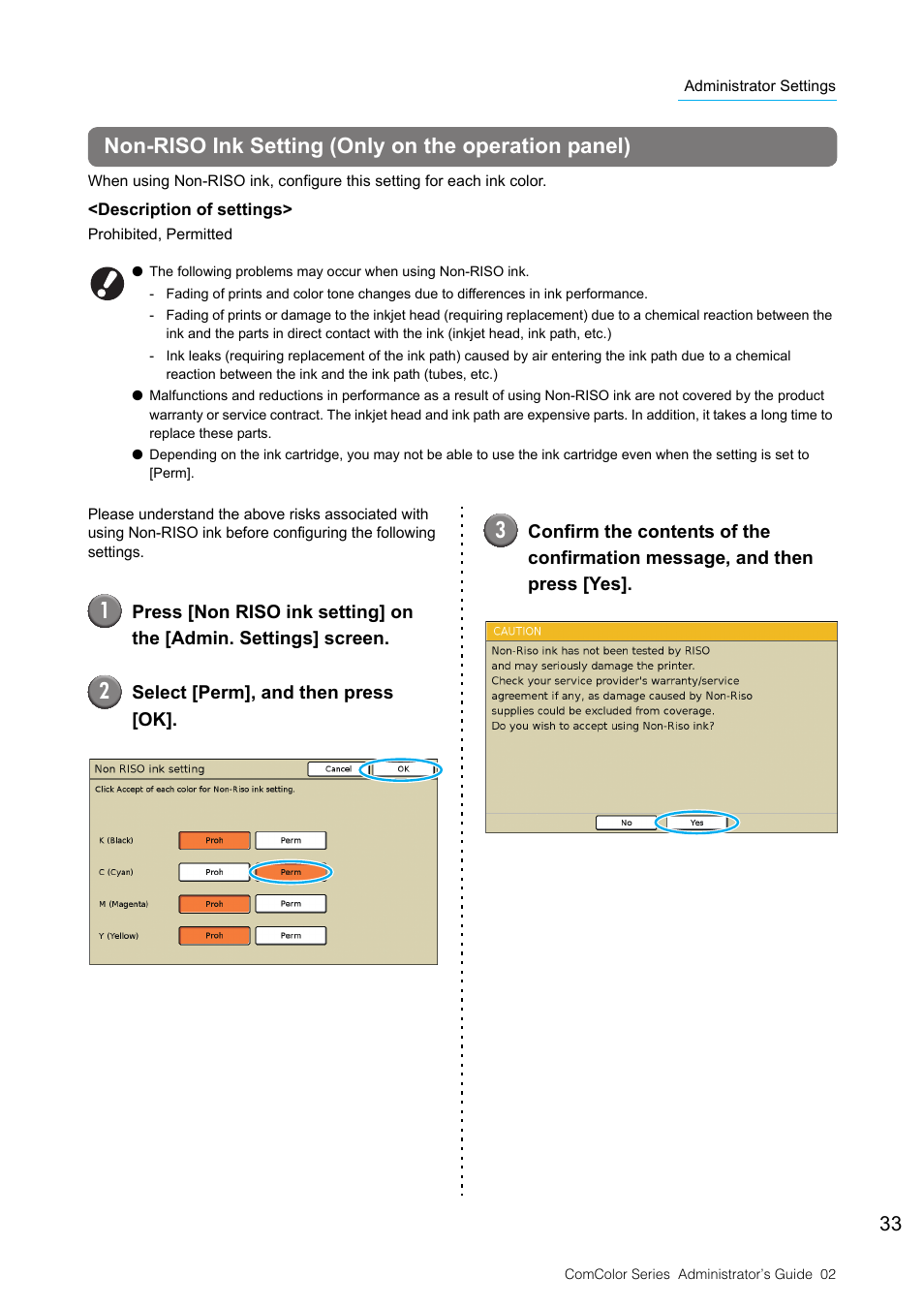 Non-riso ink setting (only on the operation panel) | Pitney Bowes RISO ComColor Printer User Manual | Page 35 / 48