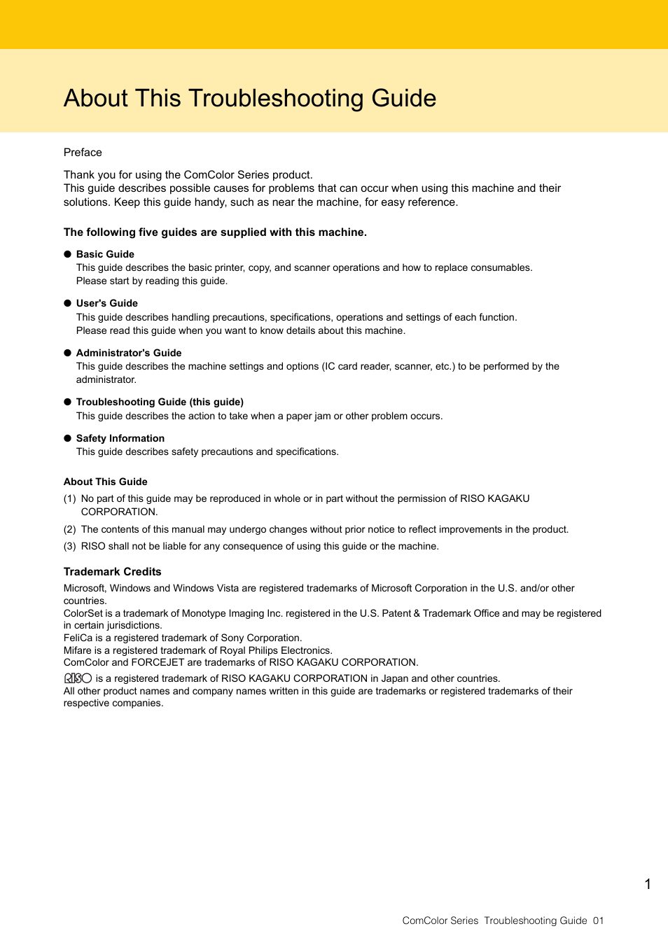 About this troubleshooting guide | Pitney Bowes RISO ComColor Printer User Manual | Page 3 / 58