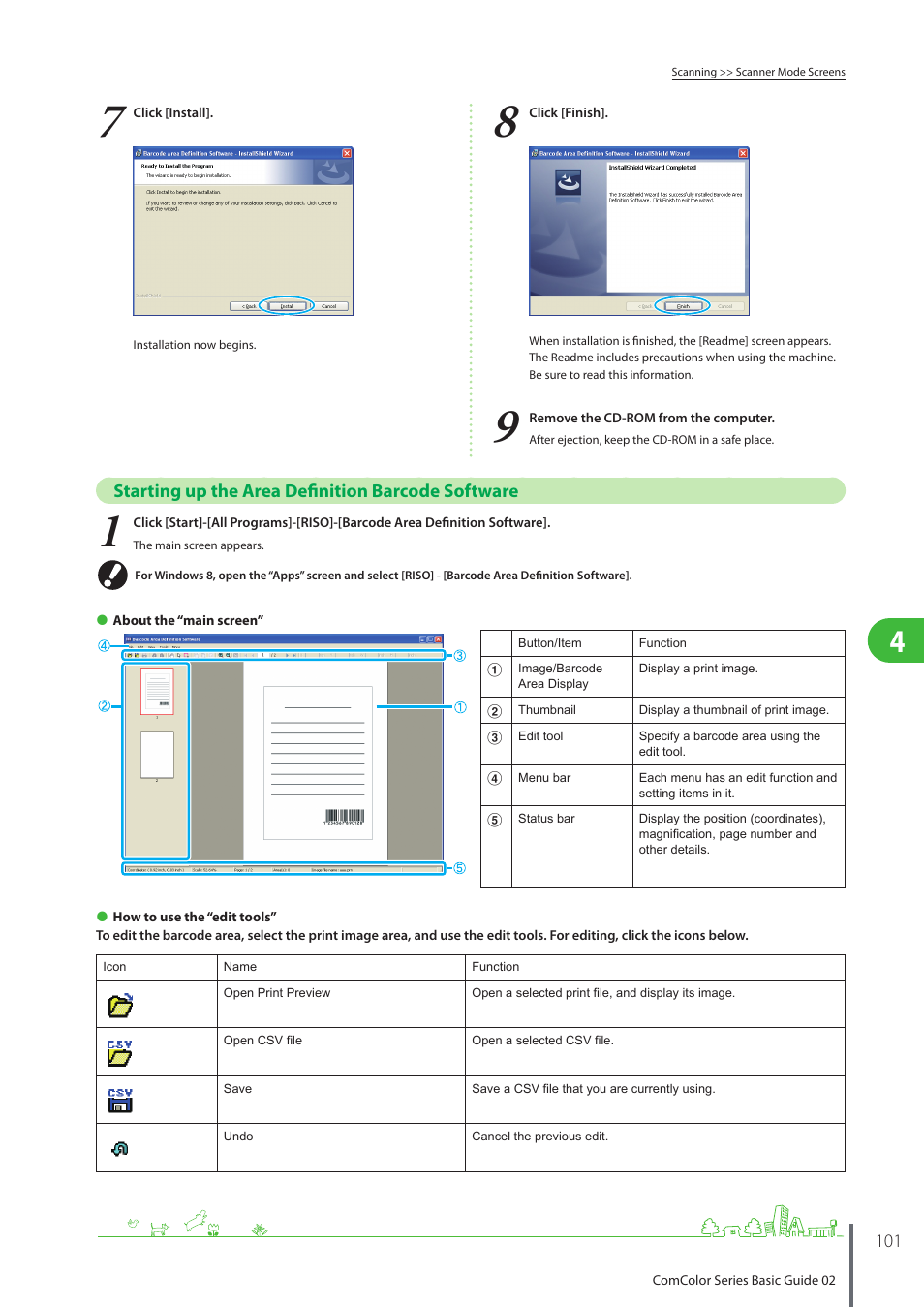 Starting up the area definition barcode software | Pitney Bowes RISO ComColor Printer User Manual | Page 103 / 116