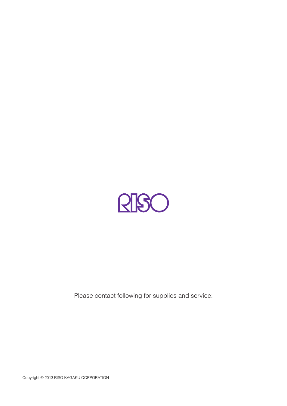 Please contact following for supplies and service | Pitney Bowes RISO ComColor Printer User Manual | Page 116 / 116