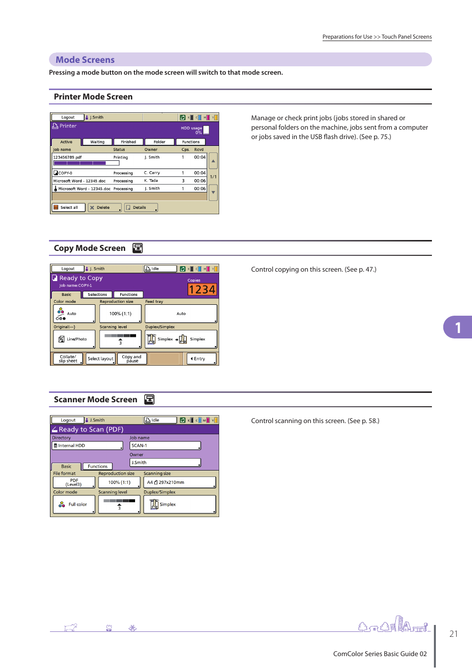 Mode screens | Pitney Bowes RISO ComColor Printer User Manual | Page 23 / 116