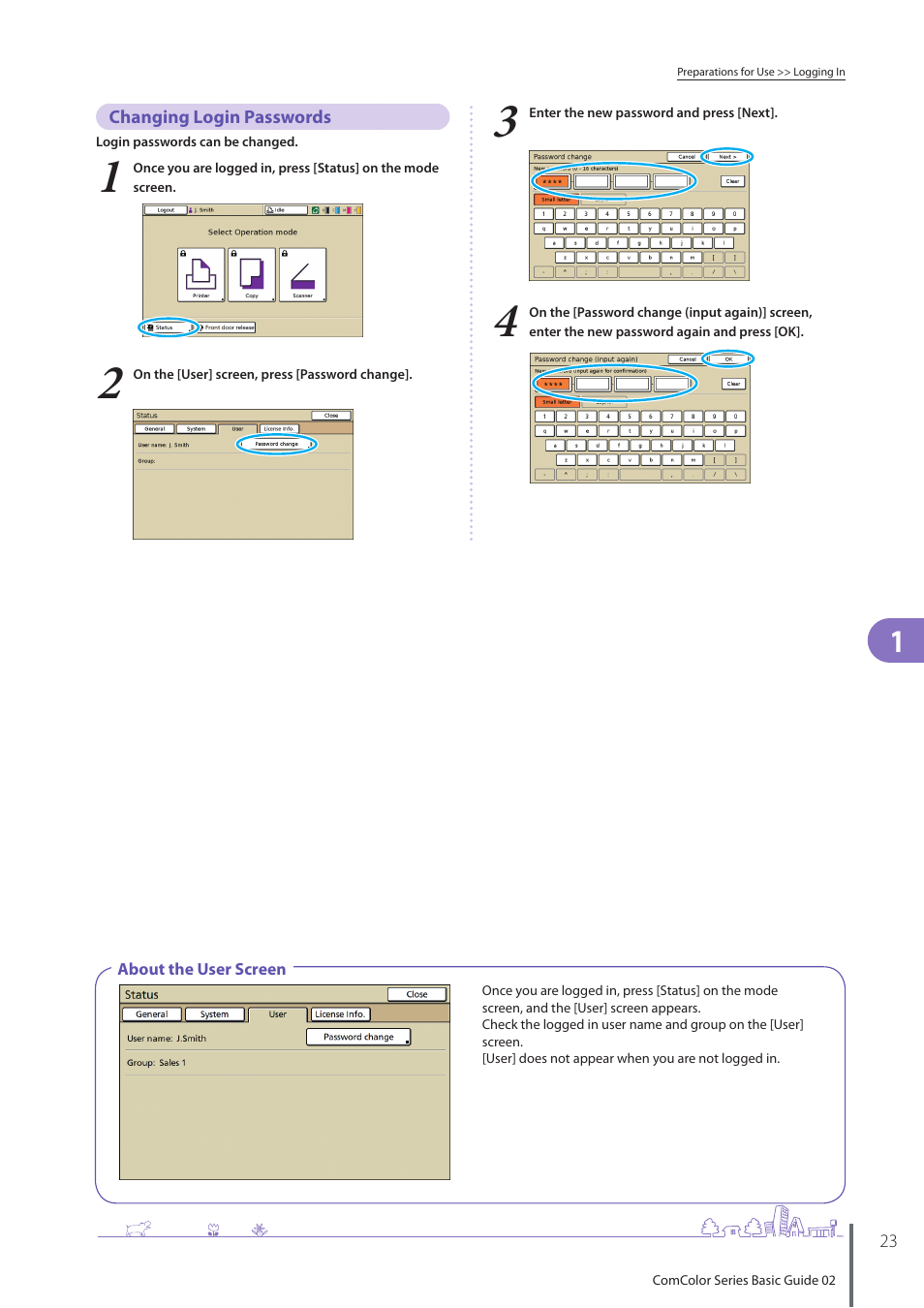 Changing login passwords | Pitney Bowes RISO ComColor Printer User Manual | Page 25 / 116