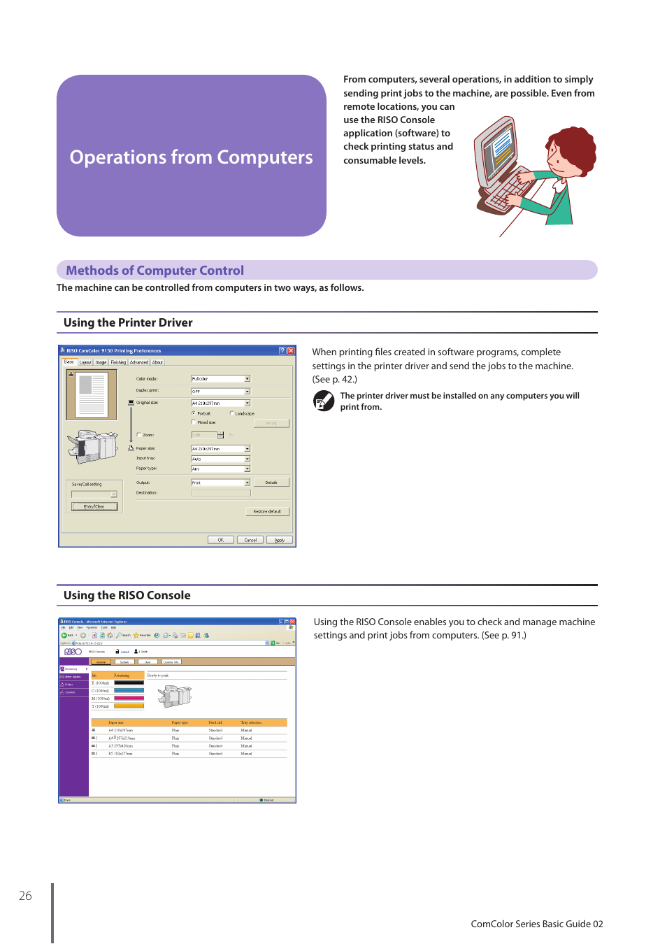 Operations from computers, Methods of computer control | Pitney Bowes RISO ComColor Printer User Manual | Page 28 / 116