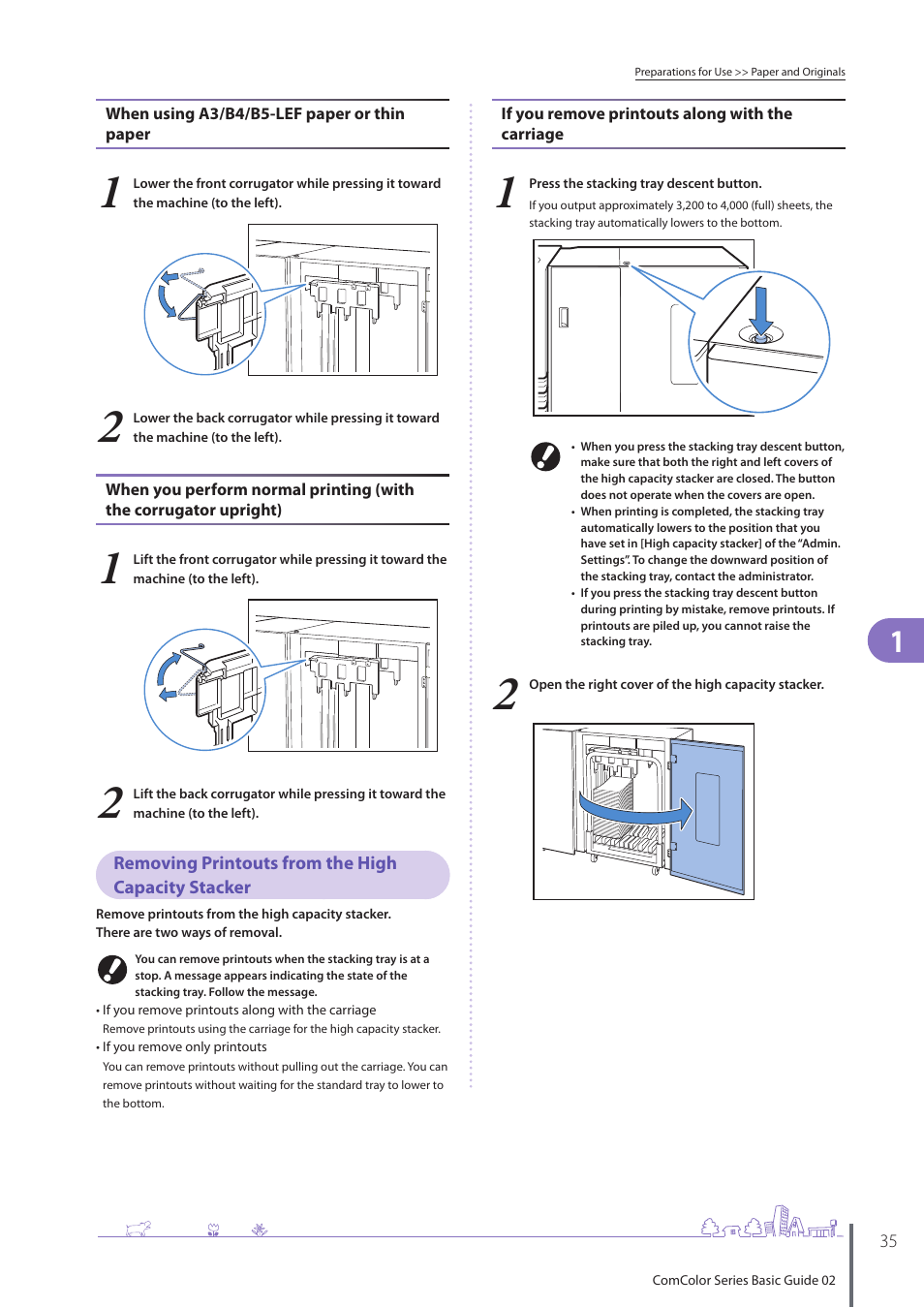 Removing printouts from the high capacity stacker | Pitney Bowes RISO ComColor Printer User Manual | Page 37 / 116