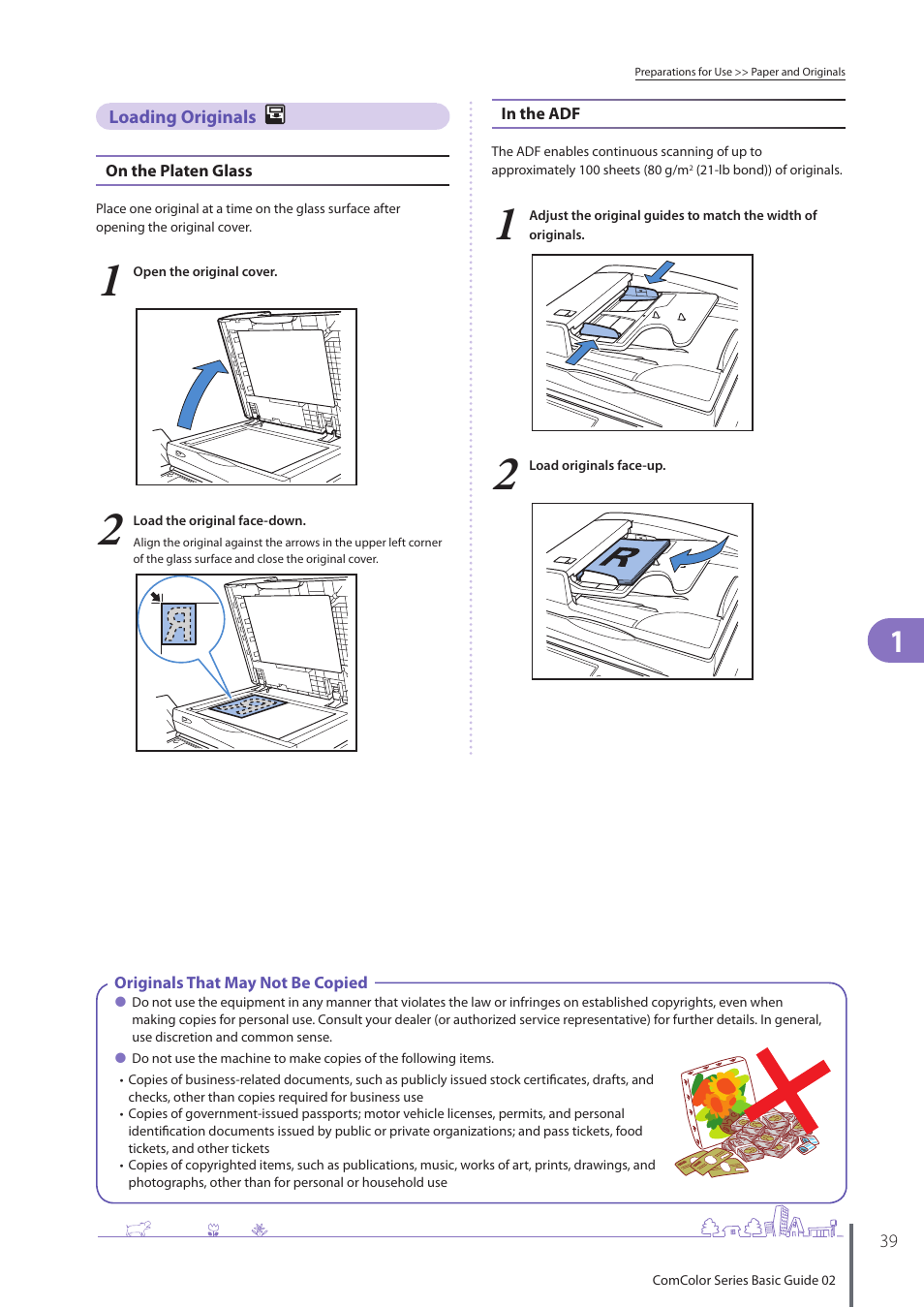 Loading originals | Pitney Bowes RISO ComColor Printer User Manual | Page 41 / 116