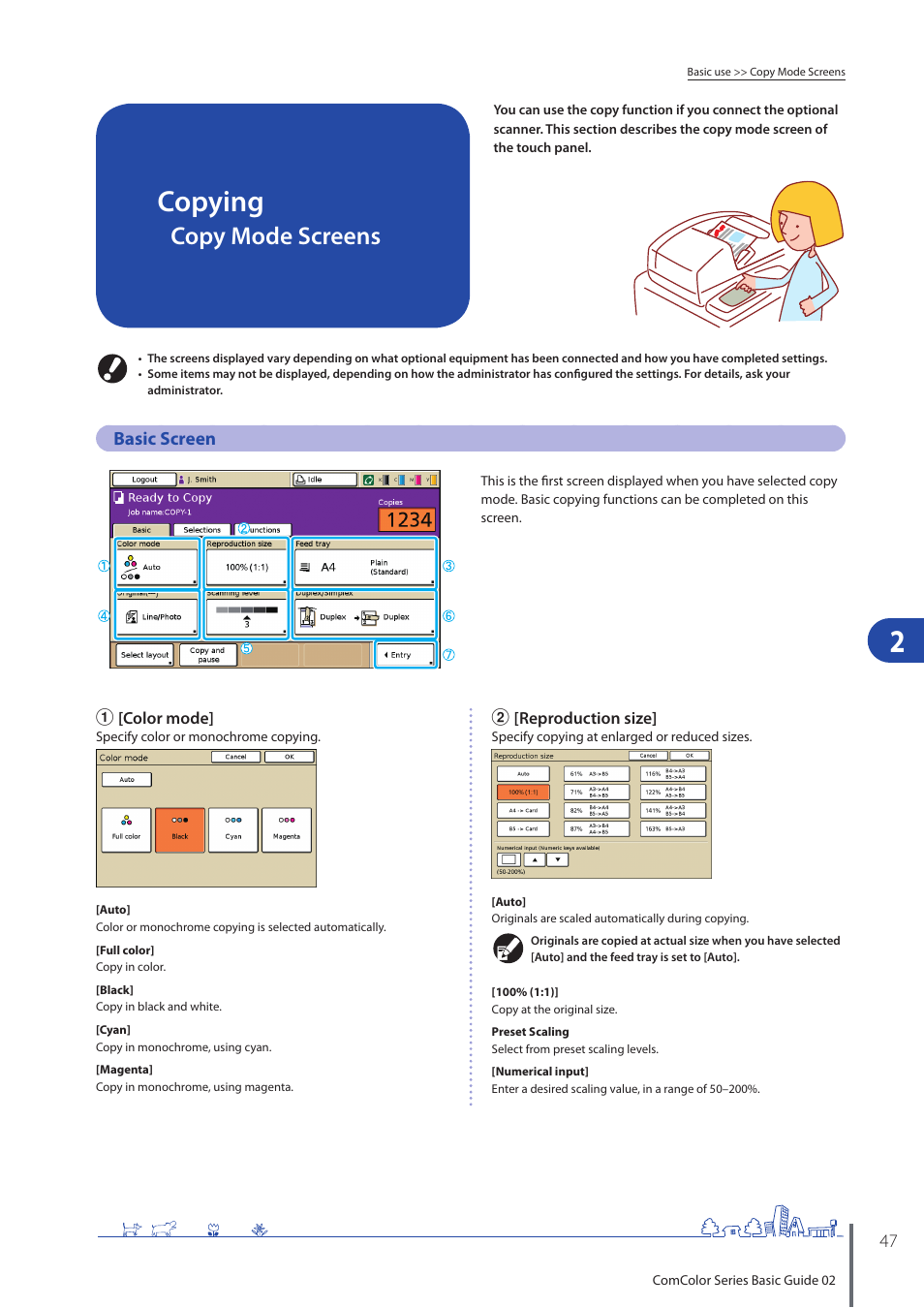 Copying, Copy mode screens, Basic screen | Pitney Bowes RISO ComColor Printer User Manual | Page 49 / 116