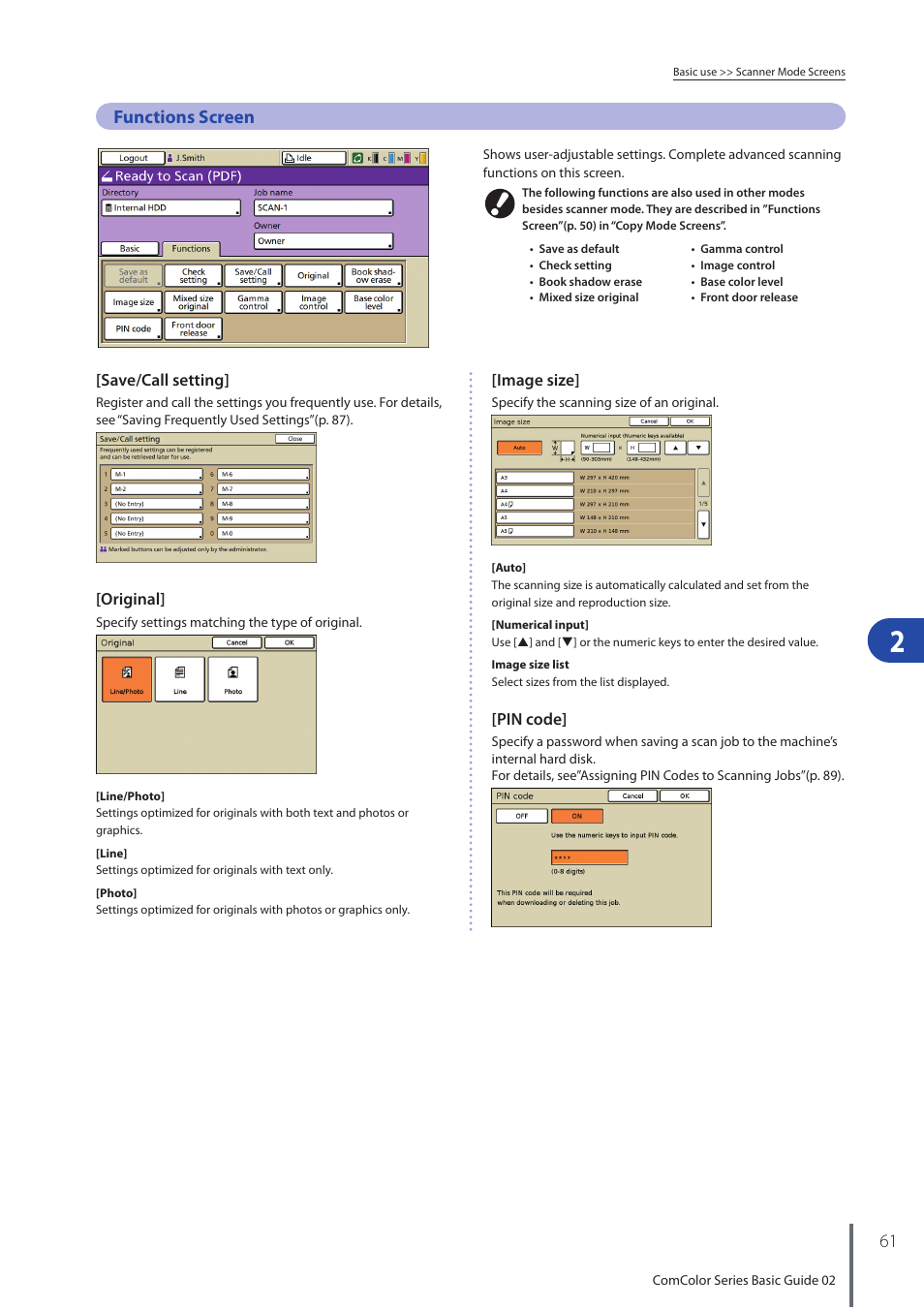 Functions screen | Pitney Bowes RISO ComColor Printer User Manual | Page 63 / 116