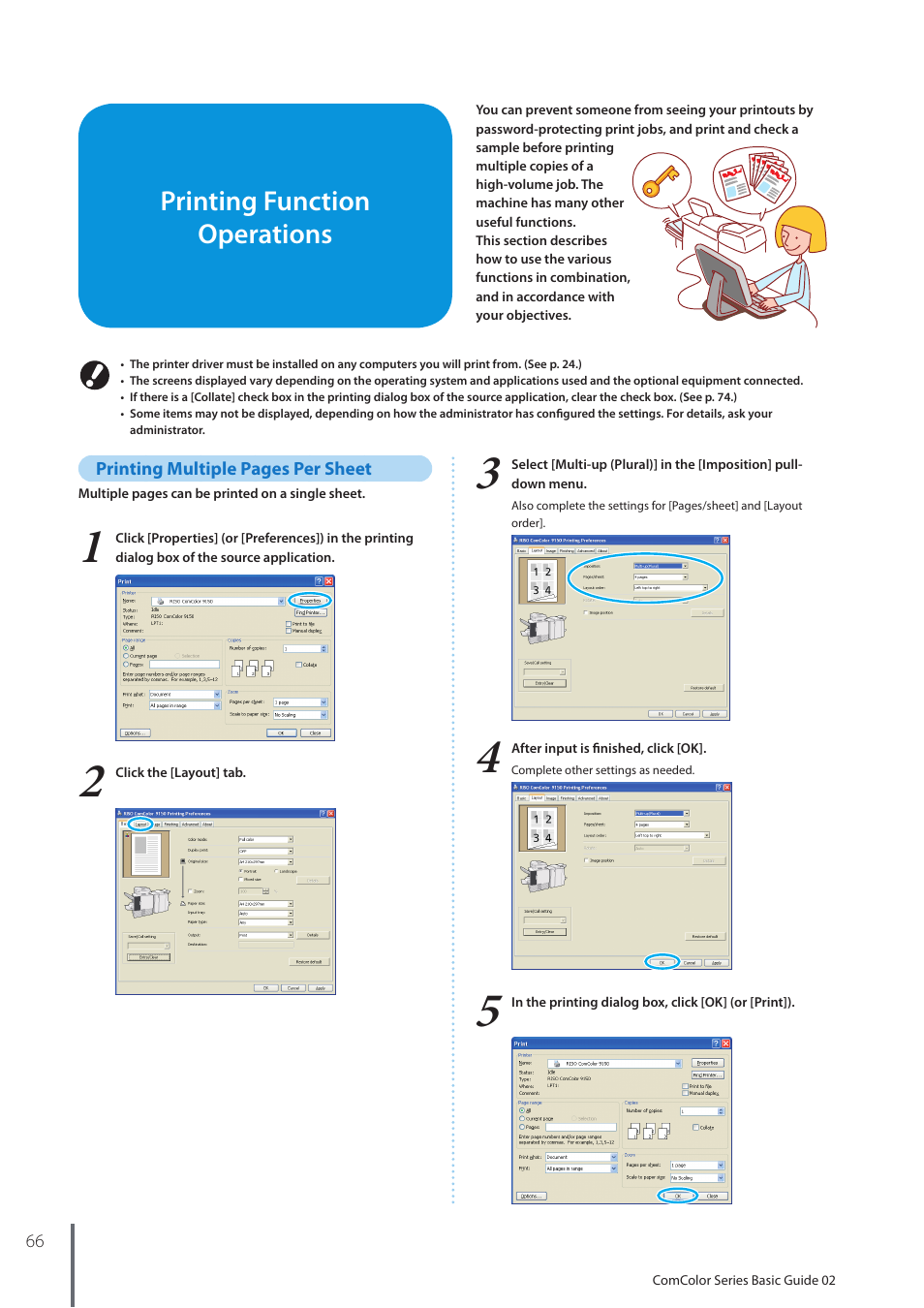 Printing function operations, 66, p, Printing function operations”(p. 66) f | Pitney Bowes RISO ComColor Printer User Manual | Page 68 / 116