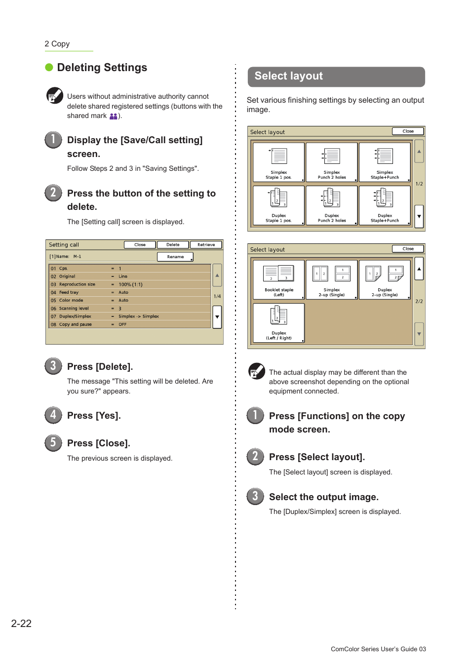 Select layout, Select layout -22, P. 2-22 | Select layout" (p. 2-22) | Pitney Bowes RISO ComColor Printer User Manual | Page 100 / 196