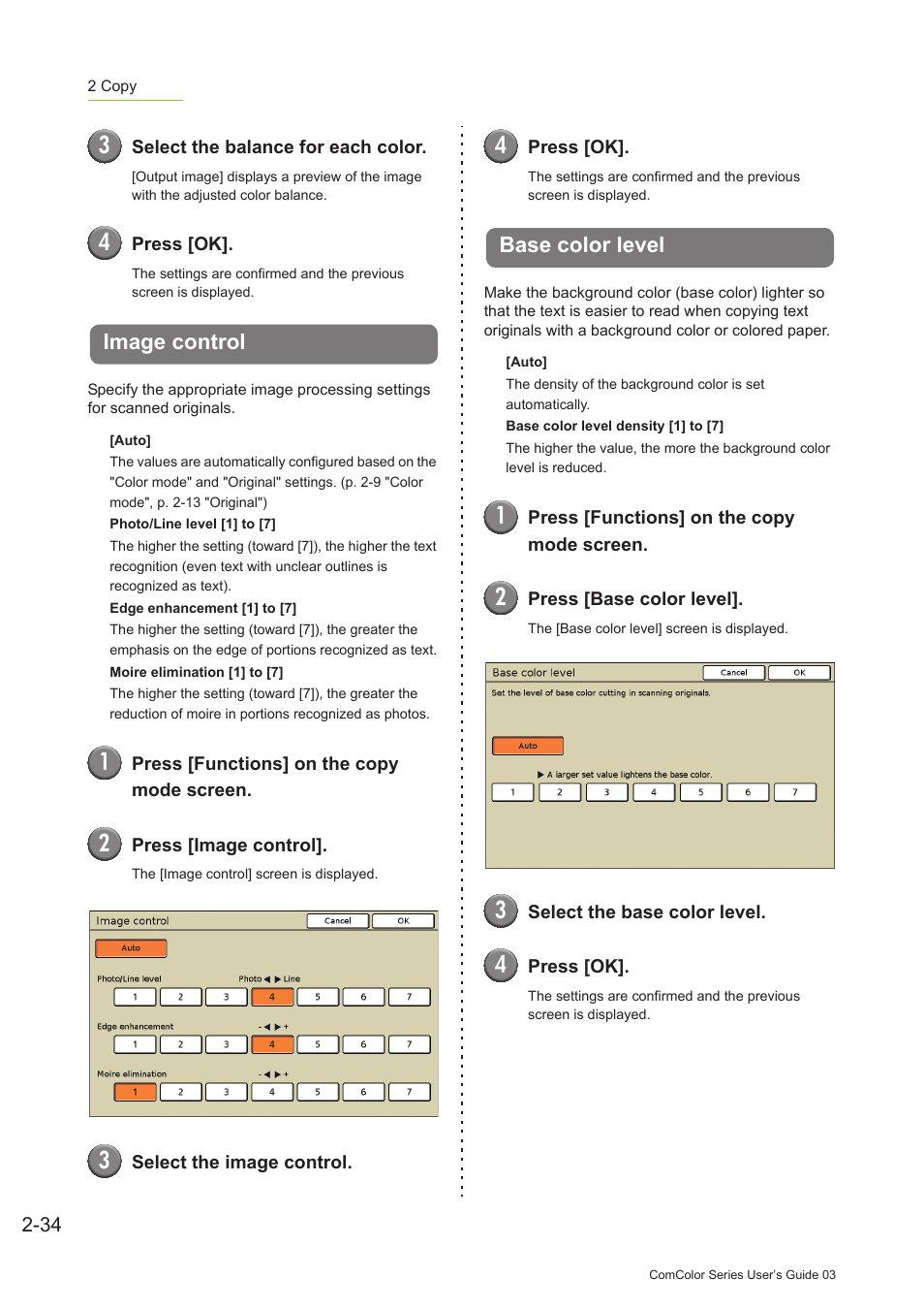 Image control, Base color level, Image control -34 base color level -34 | P. 2-34 | Pitney Bowes RISO ComColor Printer User Manual | Page 112 / 196