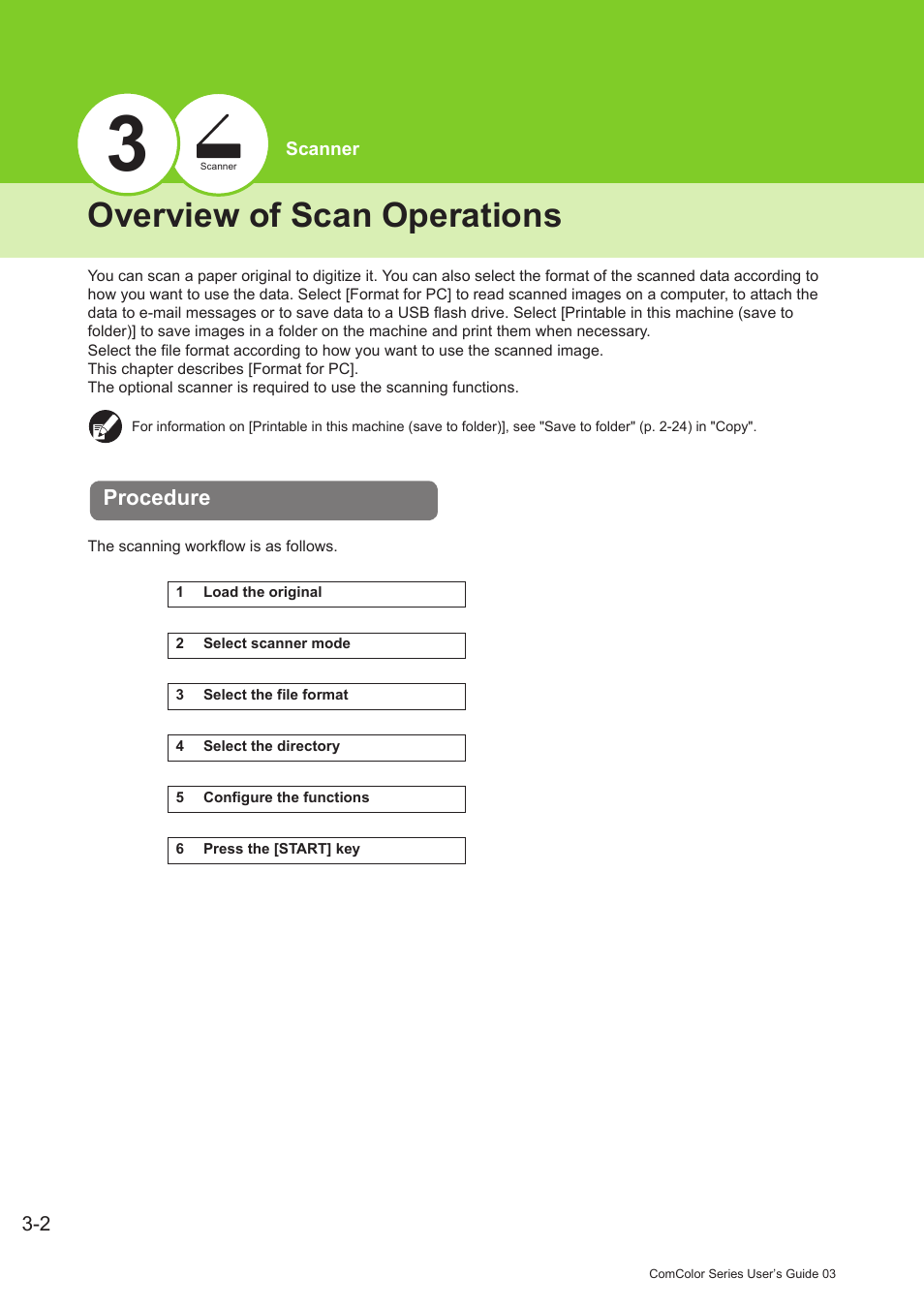 Overview of scan operations, Procedure, Overview of scan operations -2 | Procedure -2 | Pitney Bowes RISO ComColor Printer User Manual | Page 132 / 196