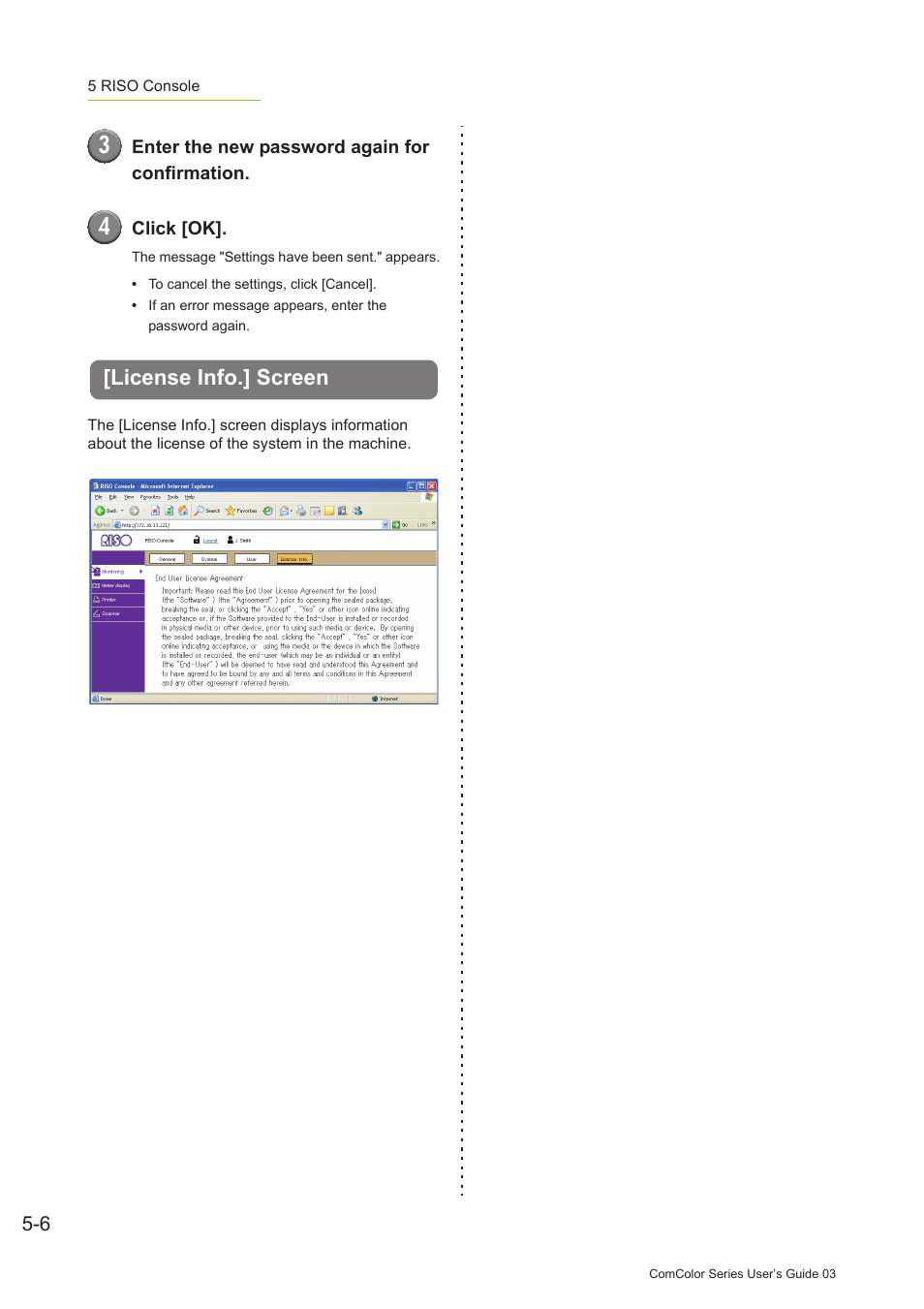 License info.] screen, License info.] screen -6 | Pitney Bowes RISO ComColor Printer User Manual | Page 168 / 196