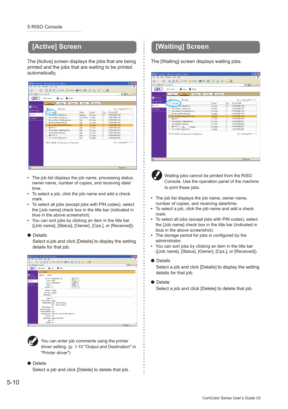 Active] screen, Waiting] screen, Active] screen -10 [waiting] screen -10 | Pitney Bowes RISO ComColor Printer User Manual | Page 172 / 196