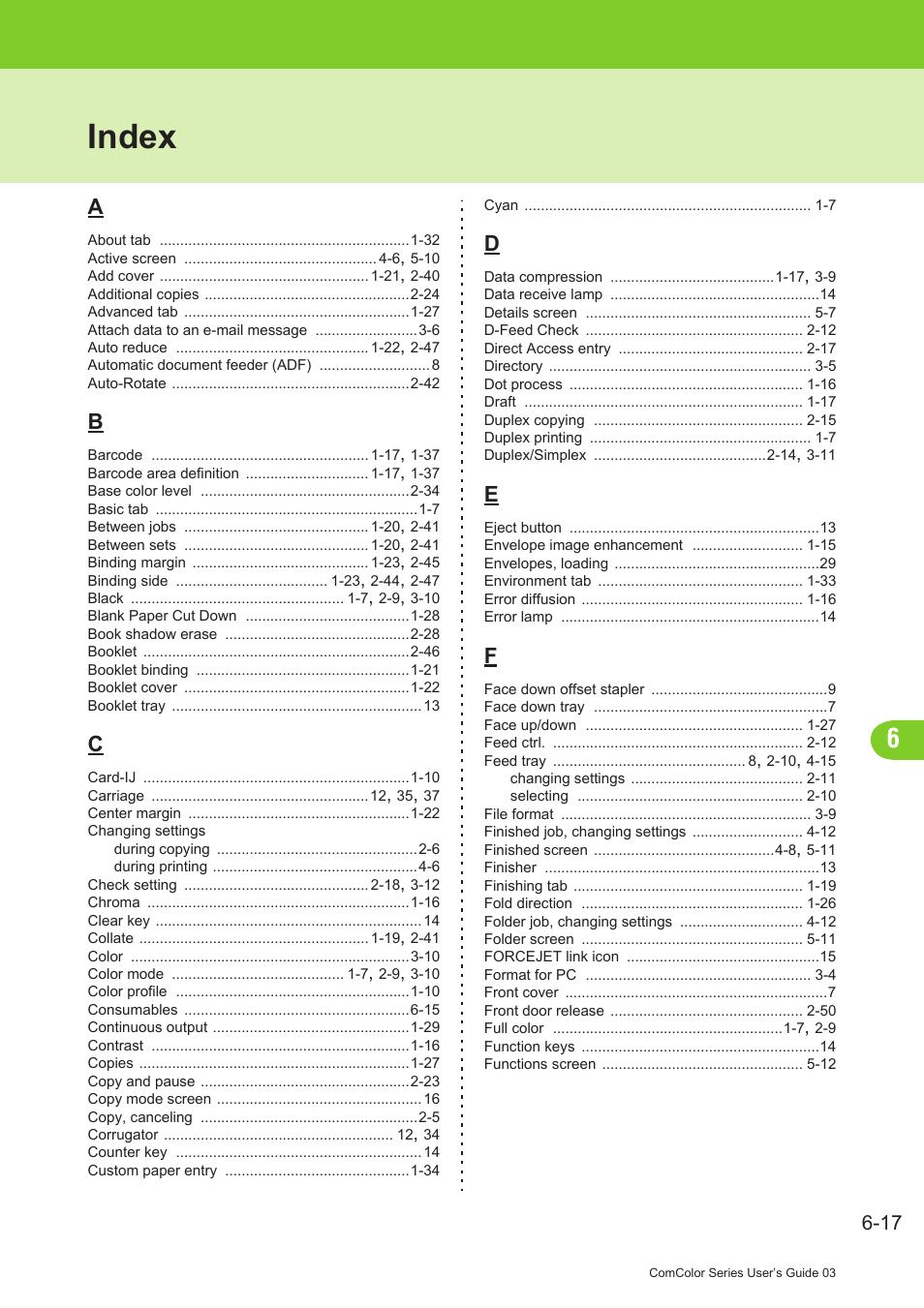 Index, Index -17 | Pitney Bowes RISO ComColor Printer User Manual | Page 193 / 196