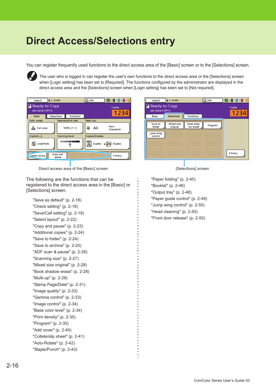 Direct access/selections entry, Direct access/selections entry -16 | Pitney Bowes RISO ComColor Printer User Manual | Page 94 / 196