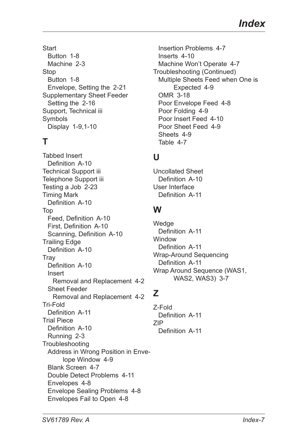 Index | Pitney Bowes DI380 OfficeRight Systems User Manual | Page 101 / 104