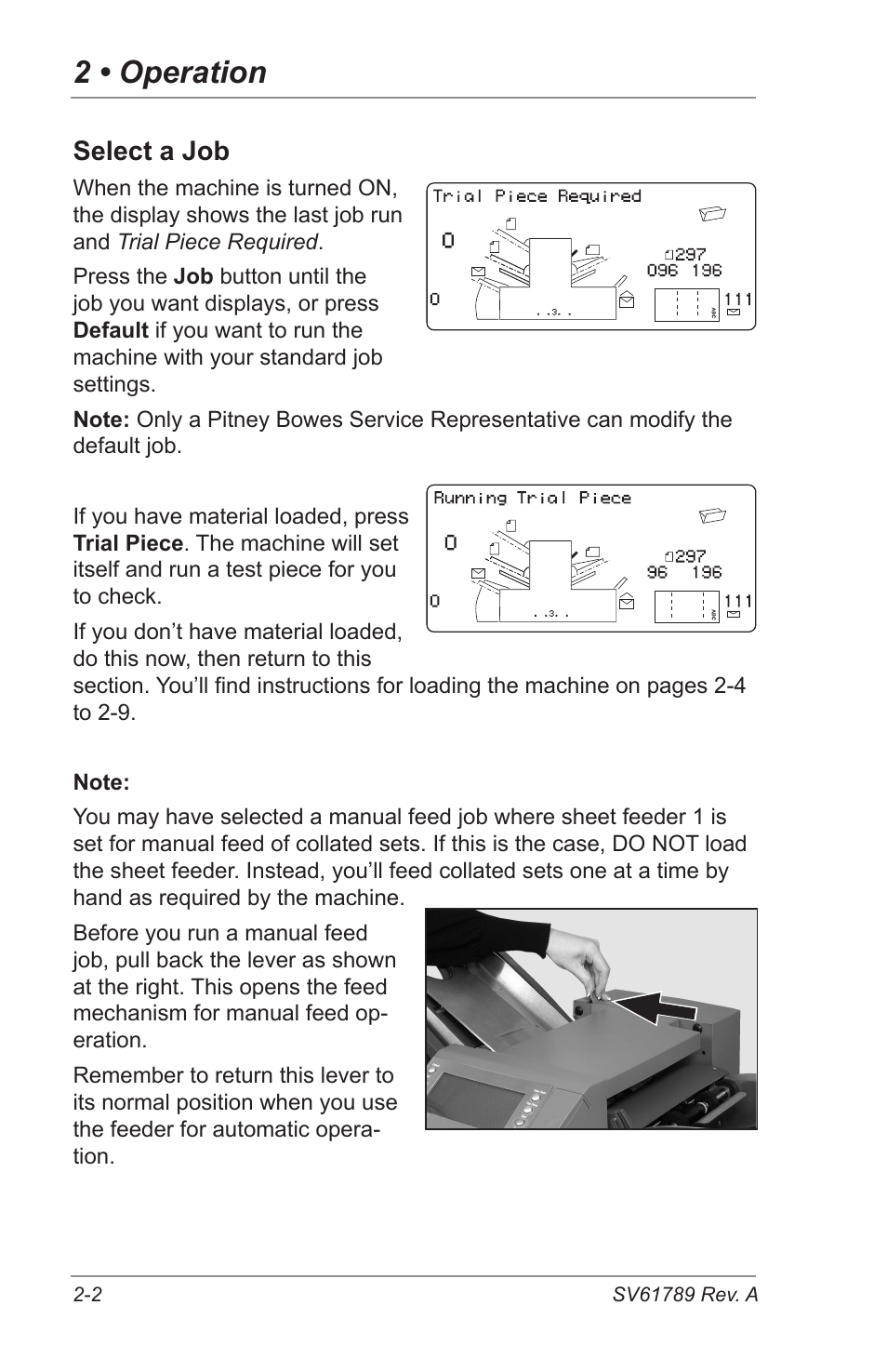 2 • operation, Select a job | Pitney Bowes DI380 OfficeRight Systems User Manual | Page 18 / 104