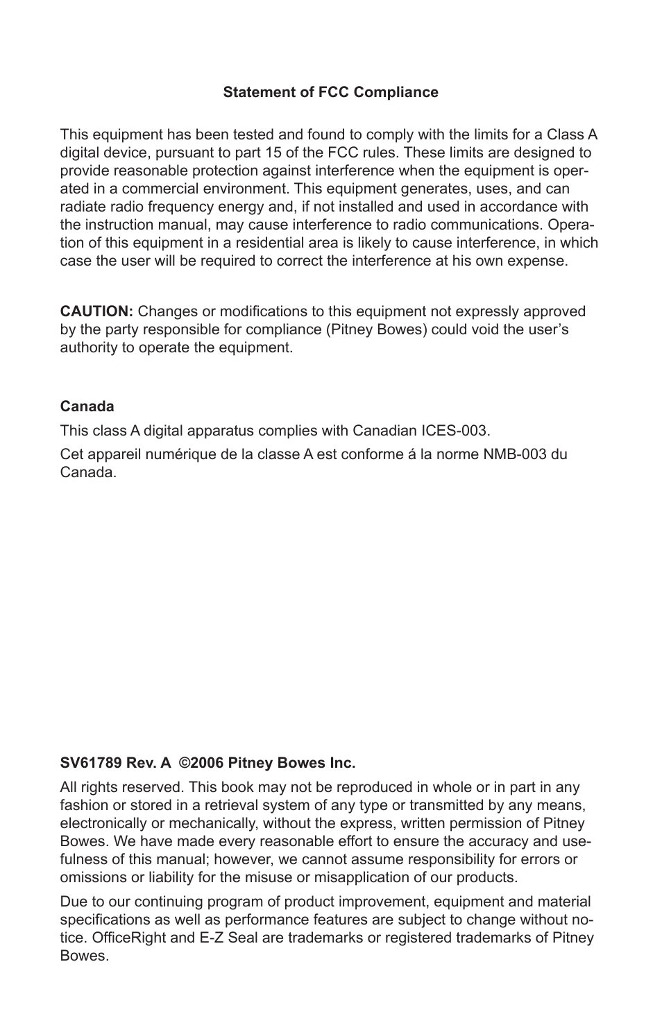 Compliance statements and disclaimers | Pitney Bowes DI380 OfficeRight Systems User Manual | Page 2 / 104