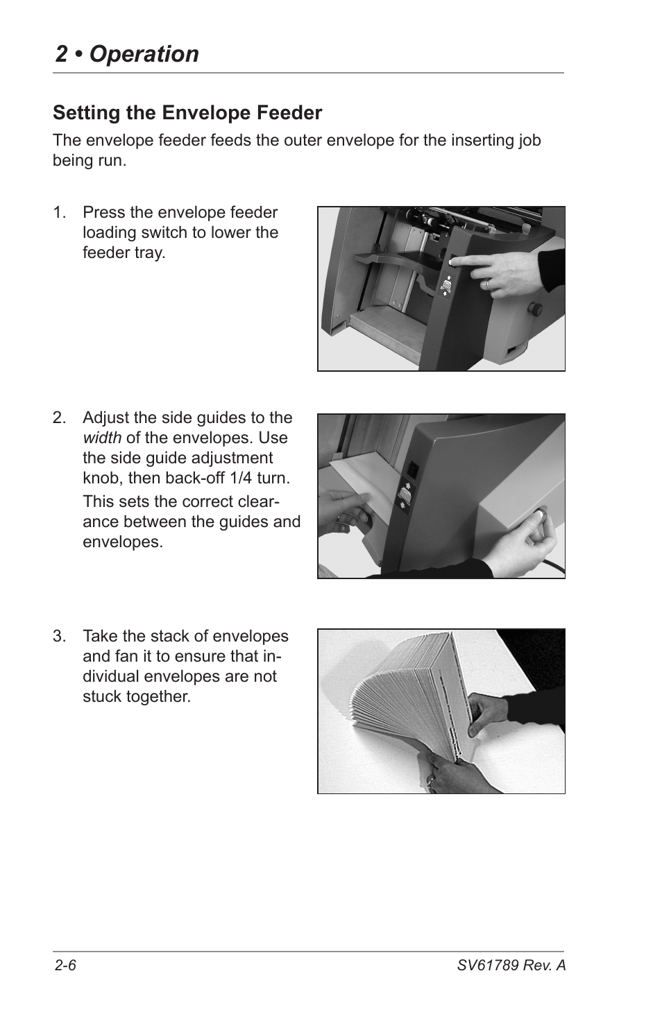 2 • operation, Setting the envelope feeder | Pitney Bowes DI380 OfficeRight Systems User Manual | Page 22 / 104