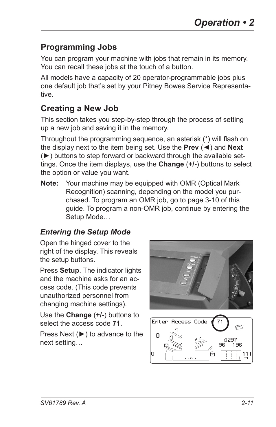 Operation • 2, Creating a new job, Programming jobs | Pitney Bowes DI380 OfficeRight Systems User Manual | Page 27 / 104