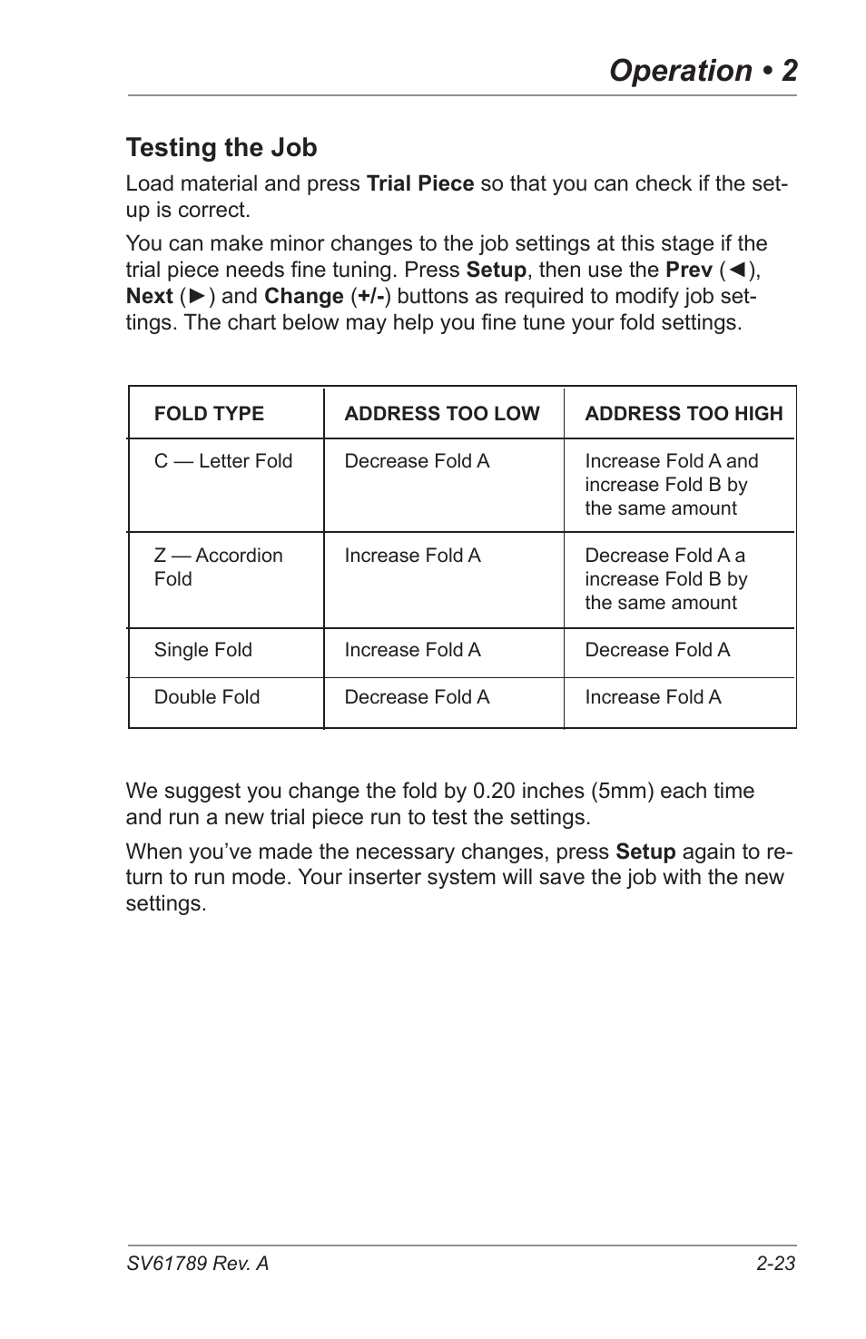 Operation • 2, Testing the job | Pitney Bowes DI380 OfficeRight Systems User Manual | Page 39 / 104