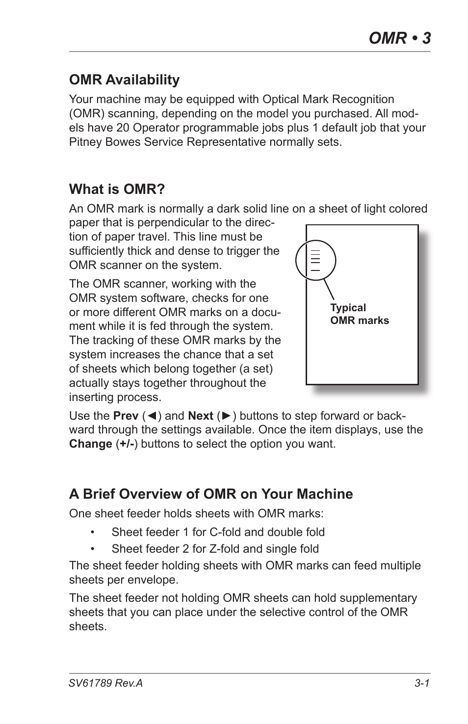 Omr (optical mark recognition), Omr • 3, Omr availability | What is omr, A brief overview of omr on your machine | Pitney Bowes DI380 OfficeRight Systems User Manual | Page 41 / 104