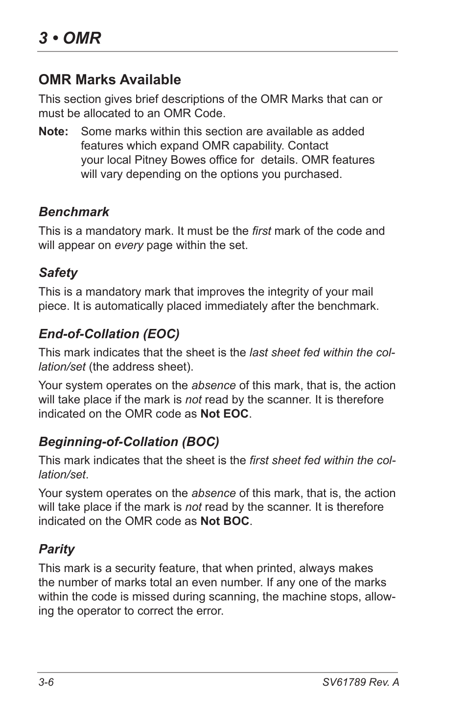 3 • omr, Omr marks available | Pitney Bowes DI380 OfficeRight Systems User Manual | Page 46 / 104