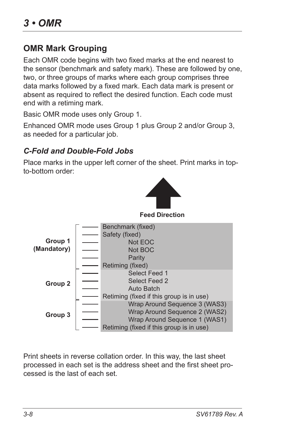 3 • omr, Omr mark grouping, C-fold and double-fold jobs | Pitney Bowes DI380 OfficeRight Systems User Manual | Page 48 / 104