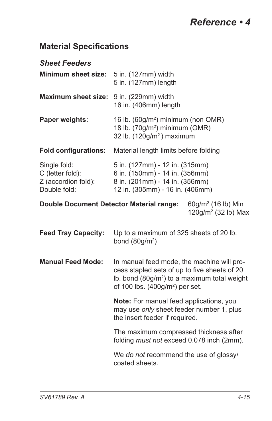 Reference • 4, Material specifications | Pitney Bowes DI380 OfficeRight Systems User Manual | Page 75 / 104