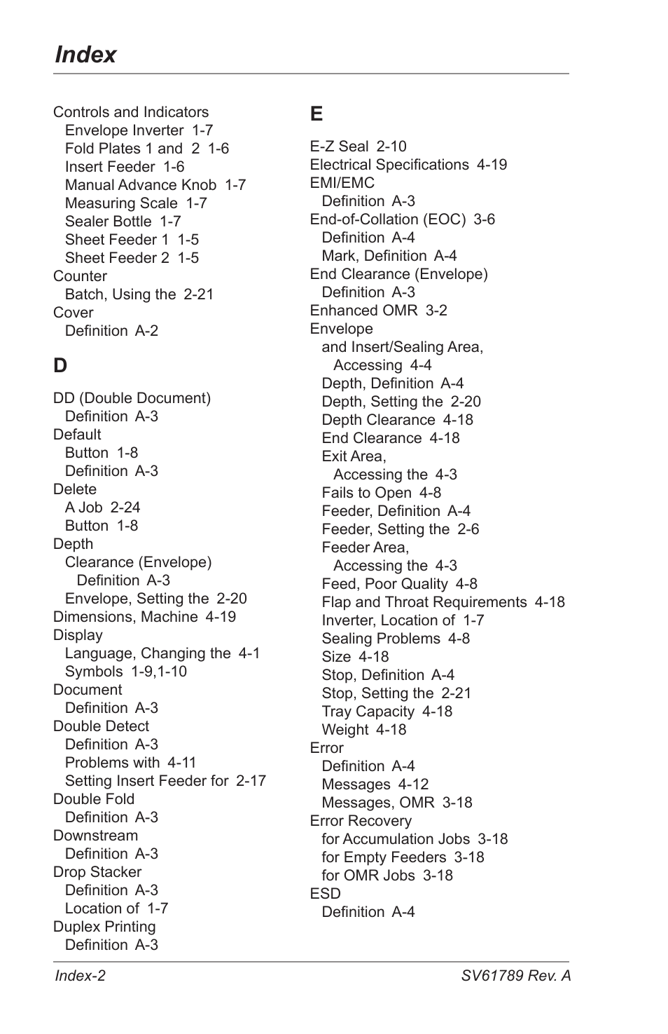 Index | Pitney Bowes DI380 OfficeRight Systems User Manual | Page 96 / 104