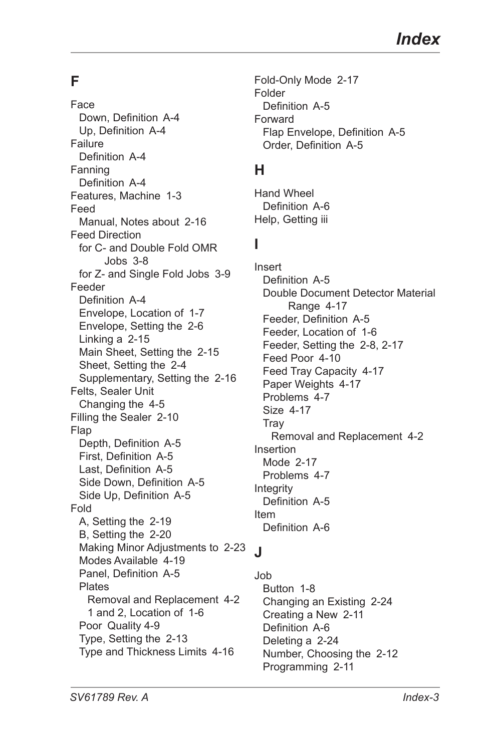 Index | Pitney Bowes DI380 OfficeRight Systems User Manual | Page 97 / 104