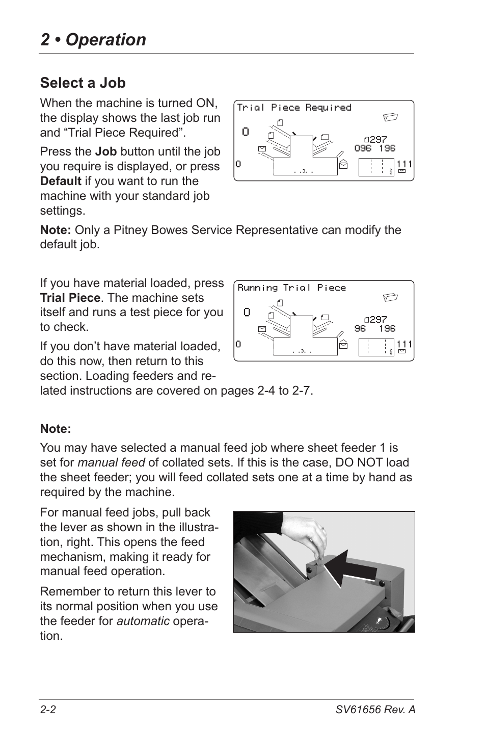 2 • operation, Select a job | Pitney Bowes DI425 FastPac Inserting Systems User Manual | Page 18 / 100