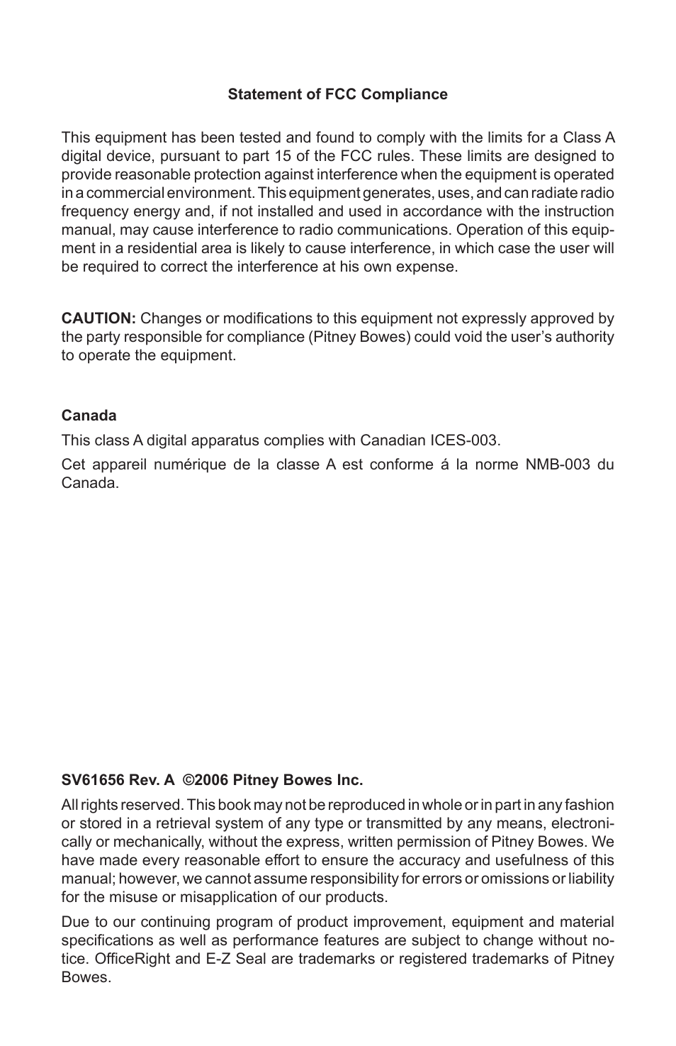 Compliance statement and disclaimers | Pitney Bowes DI425 FastPac Inserting Systems User Manual | Page 2 / 100