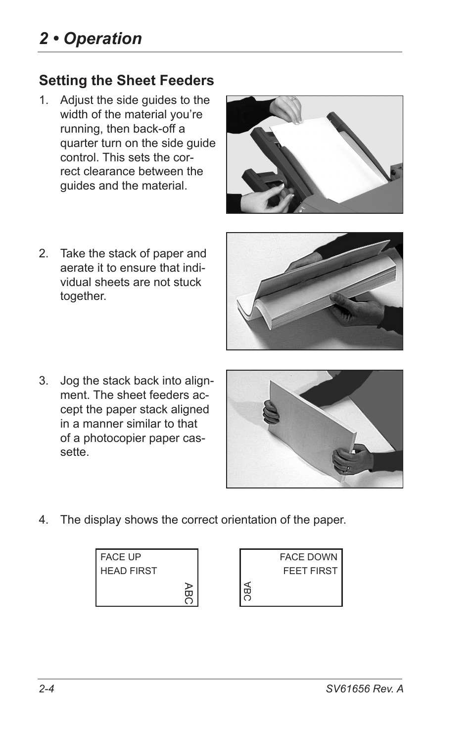 2 • operation, Setting the sheet feeders | Pitney Bowes DI425 FastPac Inserting Systems User Manual | Page 20 / 100