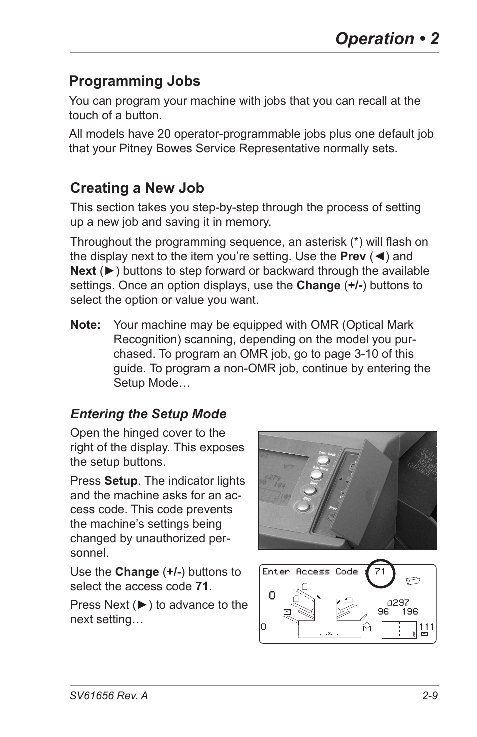 Operation • 2, Creating a new job, Programming jobs | Pitney Bowes DI425 FastPac Inserting Systems User Manual | Page 25 / 100