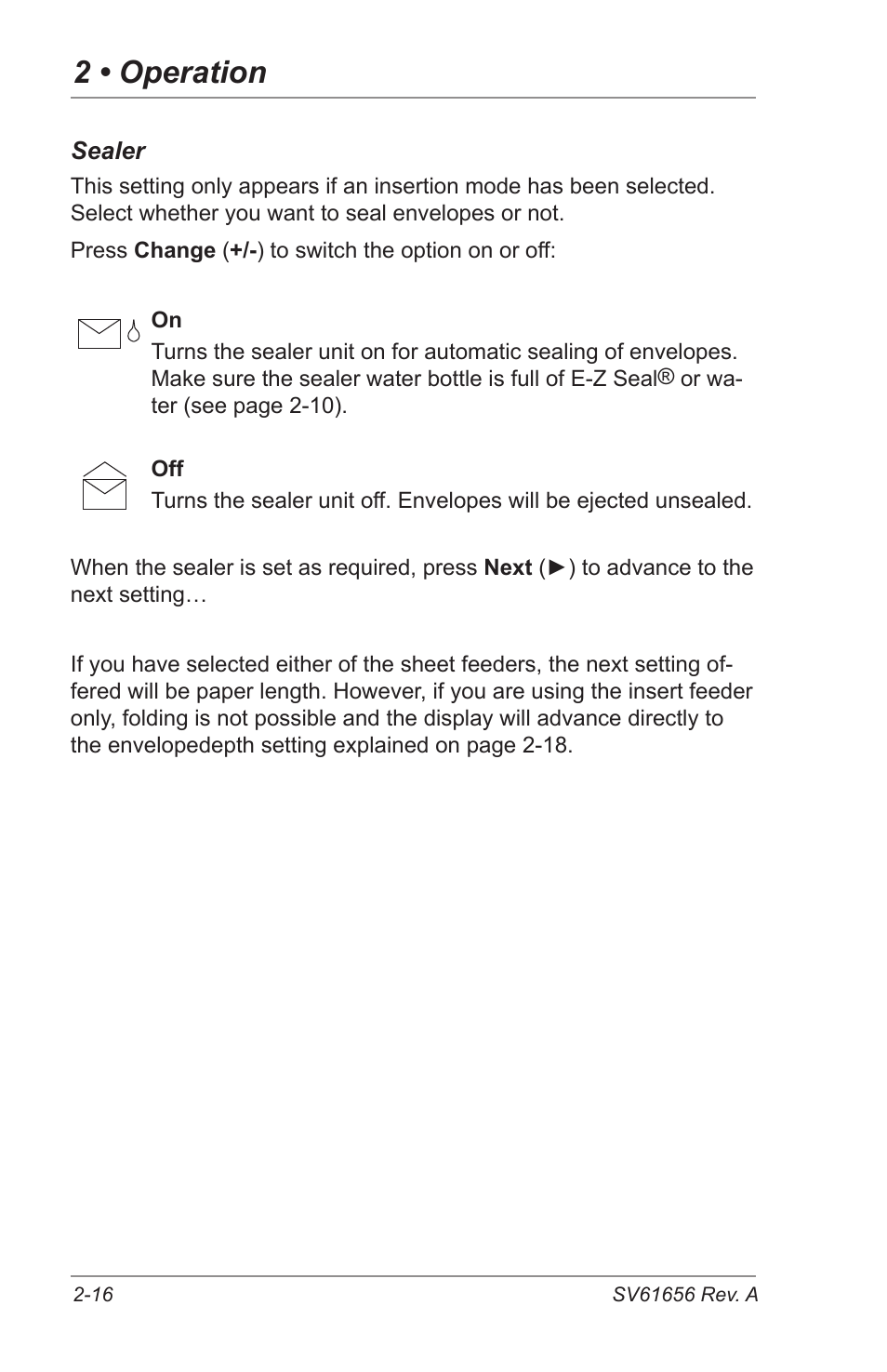 2 • operation | Pitney Bowes DI425 FastPac Inserting Systems User Manual | Page 32 / 100