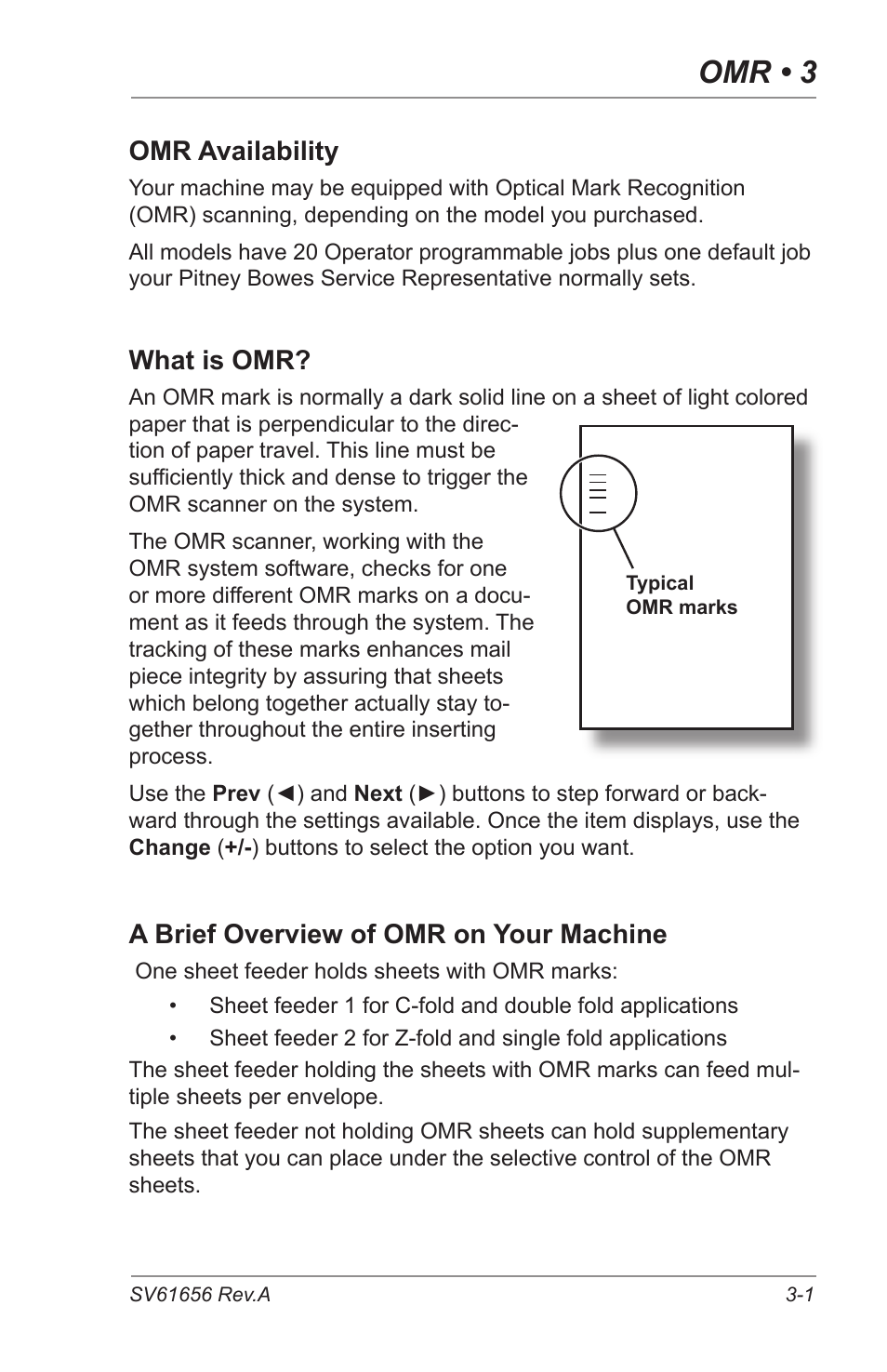 Omr (optical mark recognition), Omr • 3, Omr availability | What is omr, A brief overview of omr on your machine | Pitney Bowes DI425 FastPac Inserting Systems User Manual | Page 39 / 100