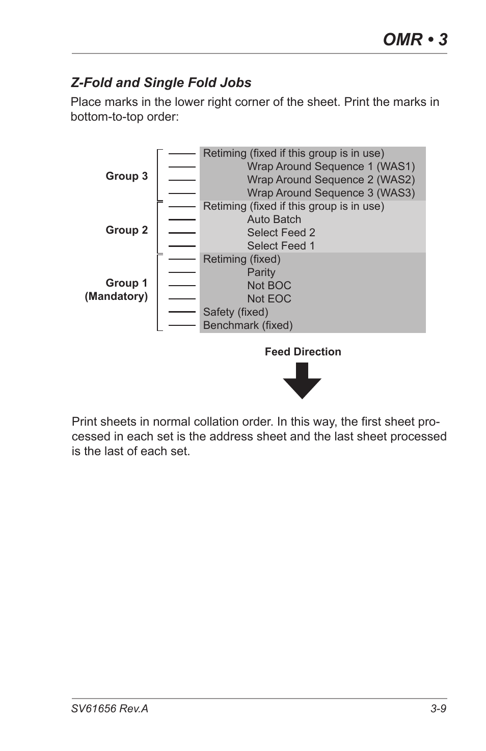 Omr • 3, Z-fold and single fold jobs | Pitney Bowes DI425 FastPac Inserting Systems User Manual | Page 47 / 100