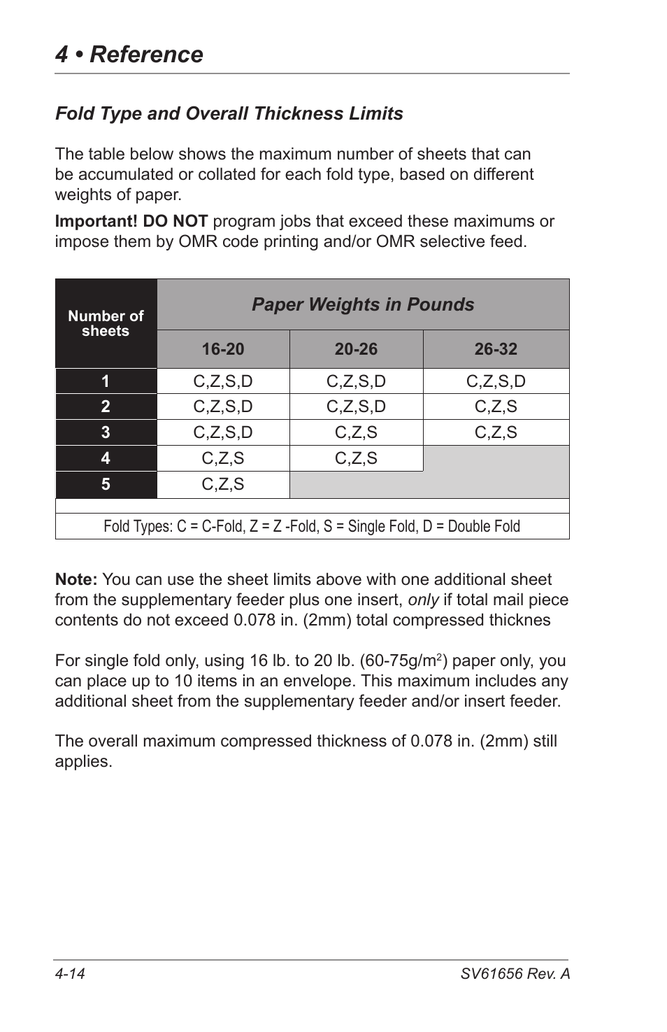 4 • reference | Pitney Bowes DI425 FastPac Inserting Systems User Manual | Page 72 / 100