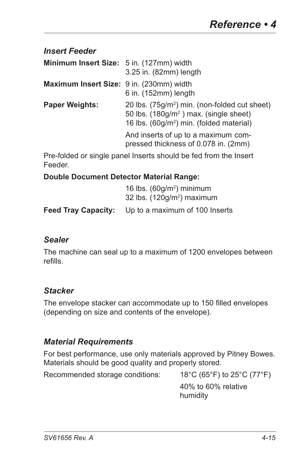 Reference • 4 | Pitney Bowes DI425 FastPac Inserting Systems User Manual | Page 73 / 100