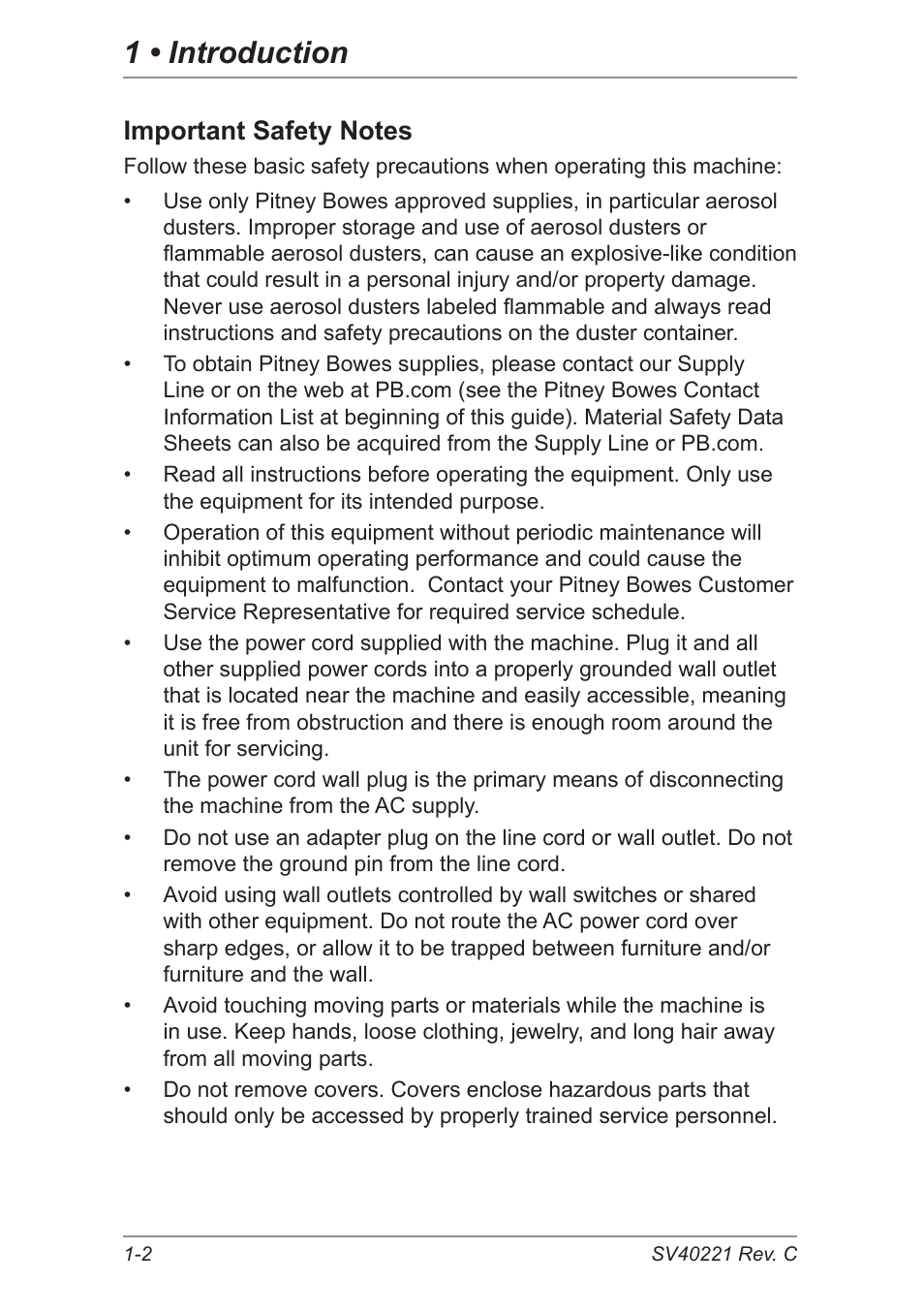 Important safety notes, 1 • introduction | Pitney Bowes DI600 Inserting System User Manual | Page 10 / 128