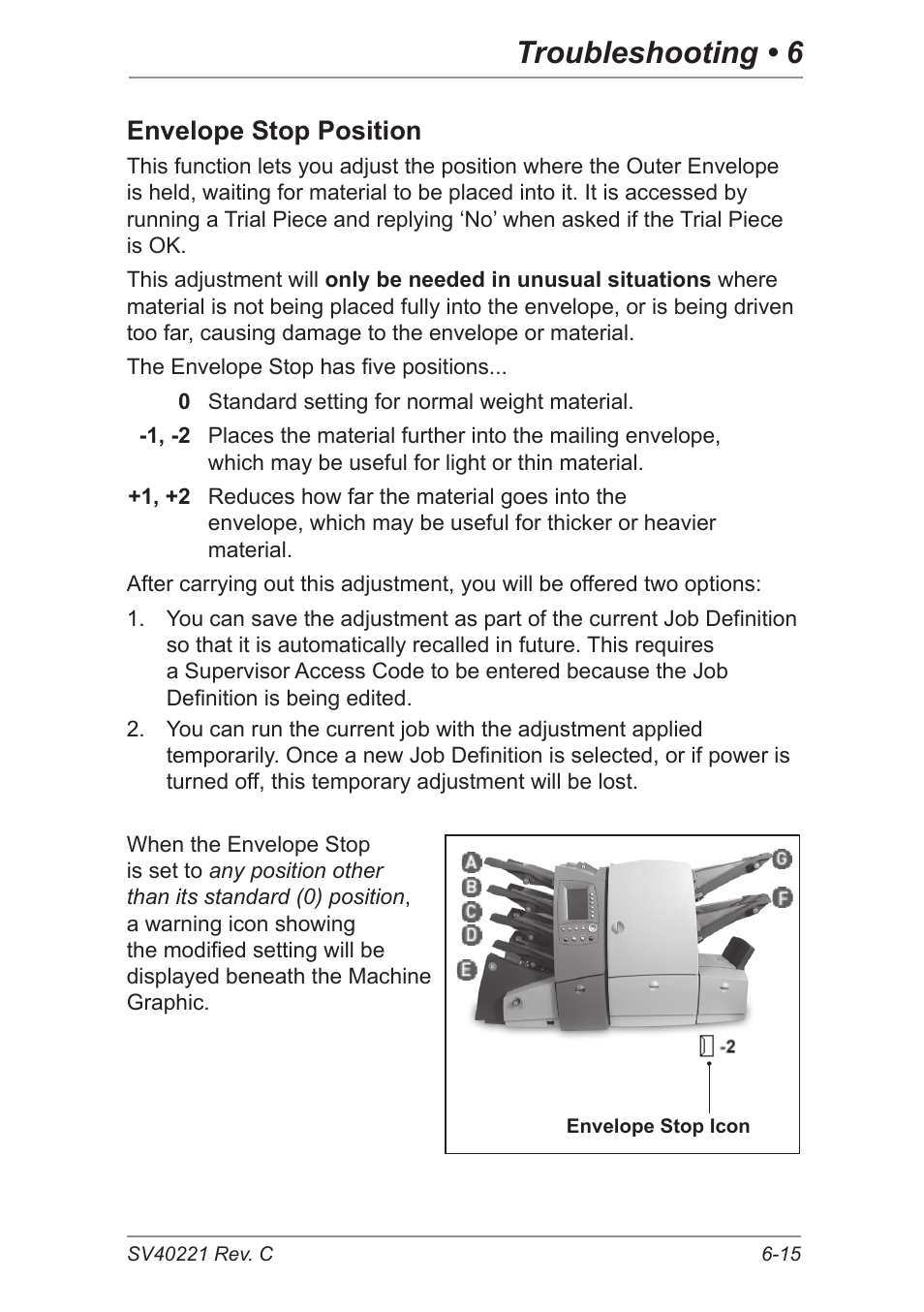 Envelope stop position, Troubleshooting • 6 | Pitney Bowes DI600 Inserting System User Manual | Page 103 / 128