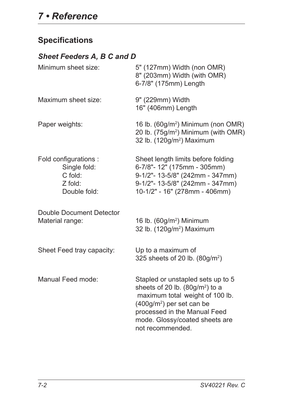 Specifications, 7 • reference | Pitney Bowes DI600 Inserting System User Manual | Page 106 / 128